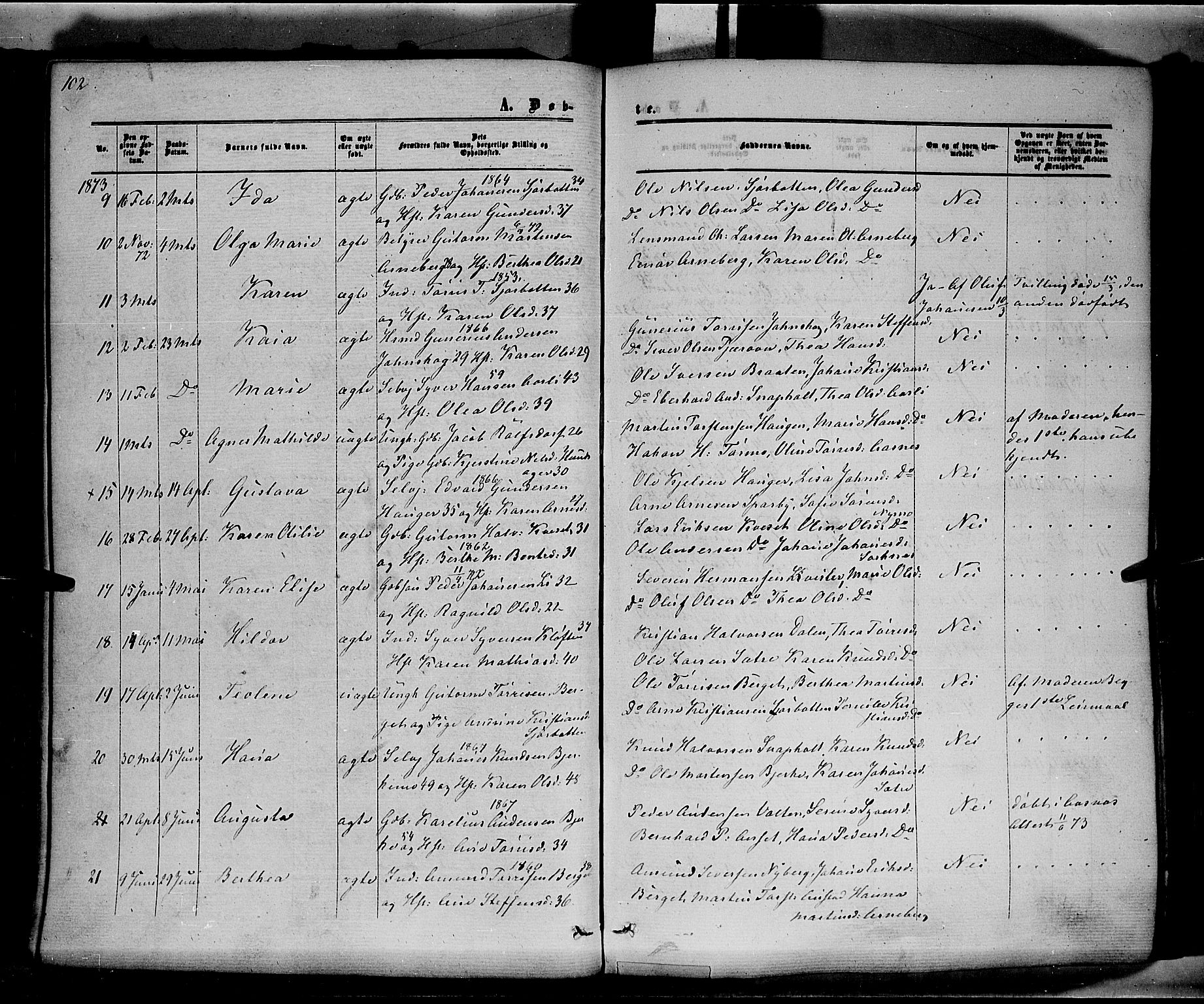 Hof prestekontor, AV/SAH-PREST-038/H/Ha/Haa/L0009: Parish register (official) no. 9, 1862-1877, p. 102