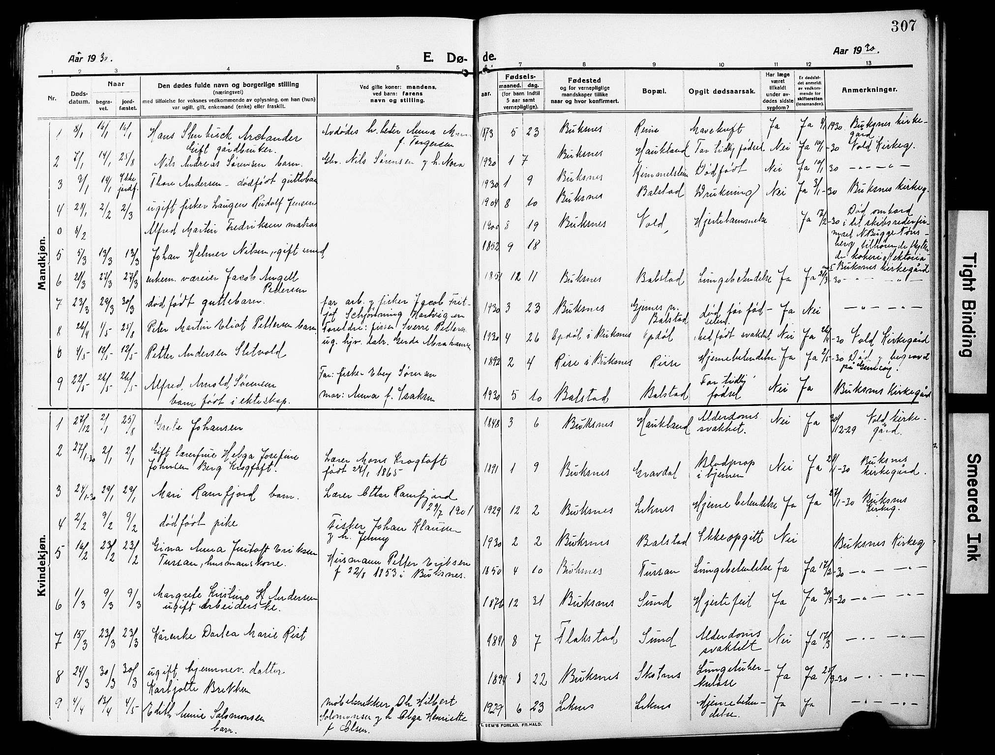 Ministerialprotokoller, klokkerbøker og fødselsregistre - Nordland, SAT/A-1459/881/L1169: Parish register (copy) no. 881C06, 1912-1930, p. 307