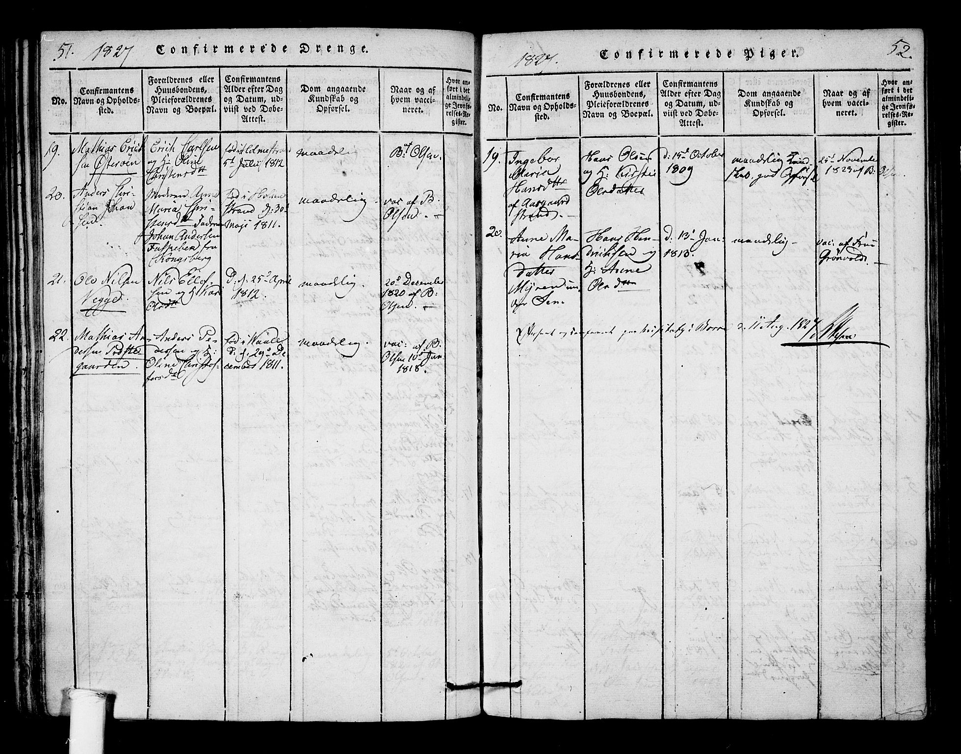 Borre kirkebøker, SAKO/A-338/F/Fa/L0004: Parish register (official) no. I 4, 1815-1845, p. 51-52