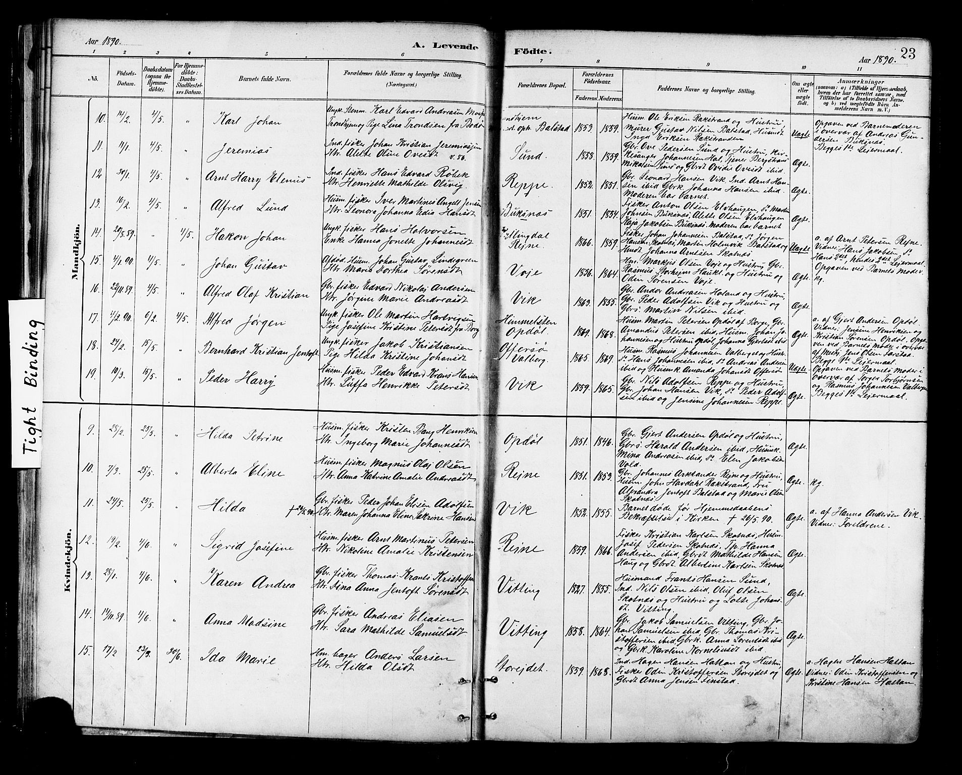 Ministerialprotokoller, klokkerbøker og fødselsregistre - Nordland, SAT/A-1459/881/L1167: Parish register (copy) no. 881C04, 1886-1899, p. 23