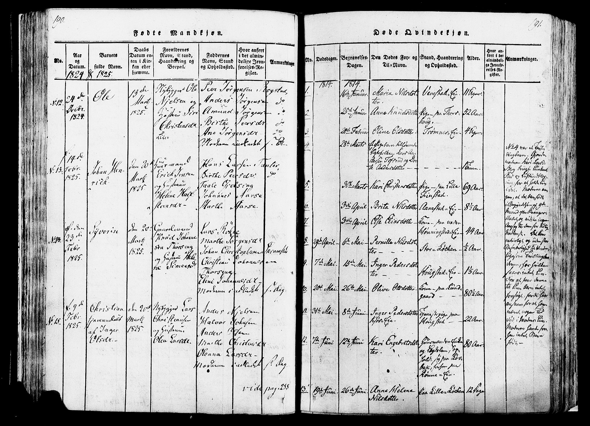 Løten prestekontor, SAH/PREST-022/K/Ka/L0005: Parish register (official) no. 5, 1814-1832, p. 190-191