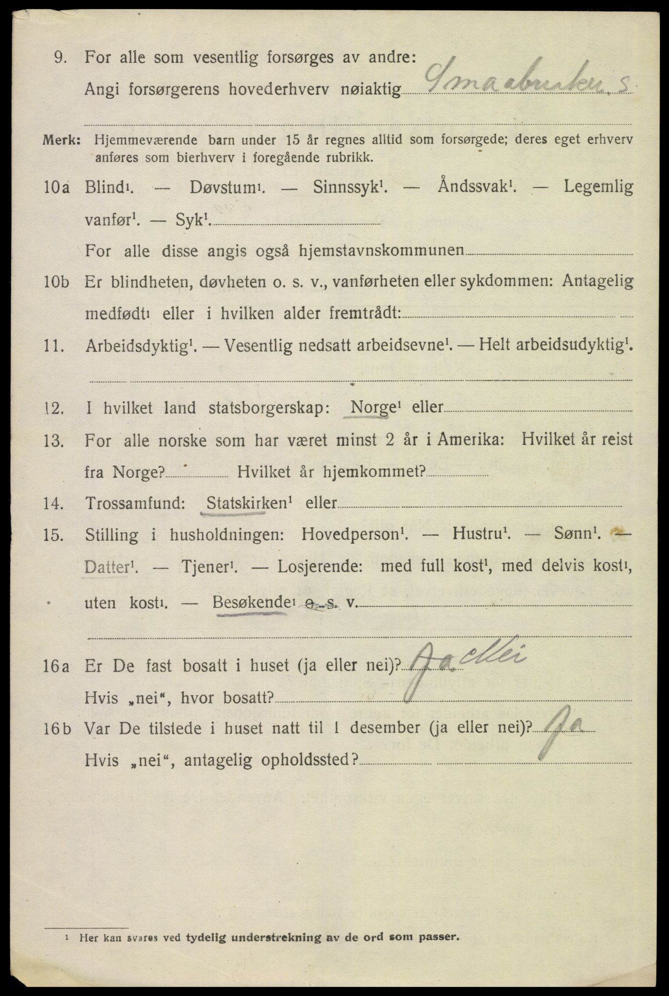 SAH, 1920 census for Hof, 1920, p. 2498