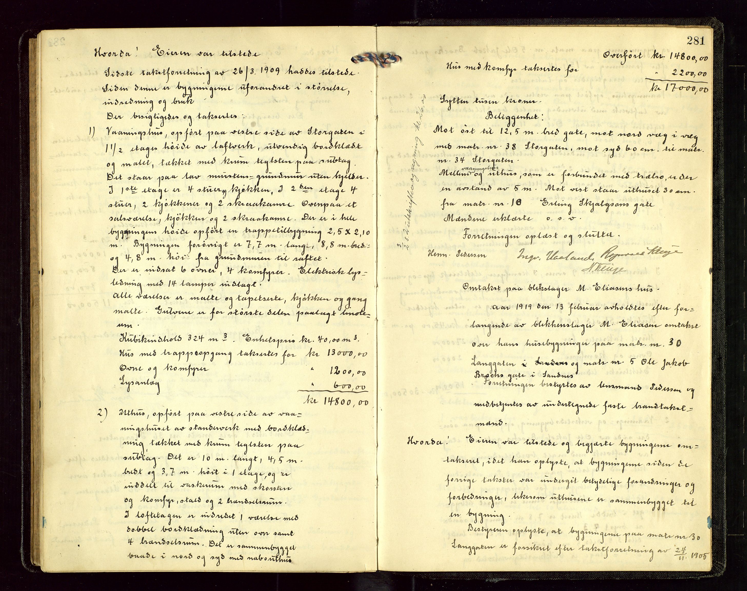 Sandnes lensmannskontor, AV/SAST-A-100167/Goa/L0001: "Brandtakstprotokol", 1913-1919, p. 280b-281a