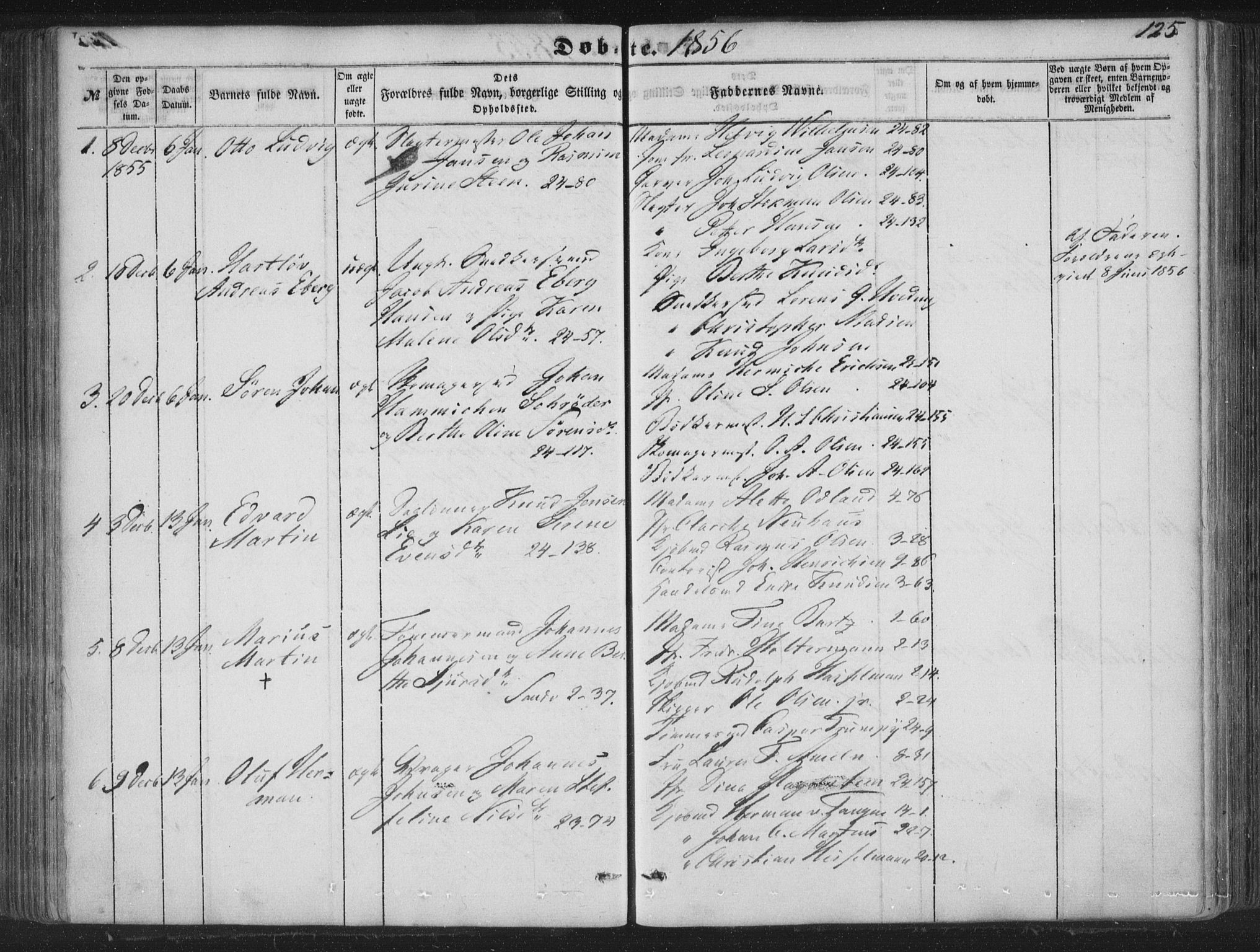 Korskirken sokneprestembete, SAB/A-76101/H/Haa/L0017: Parish register (official) no. B 3, 1851-1857, p. 125