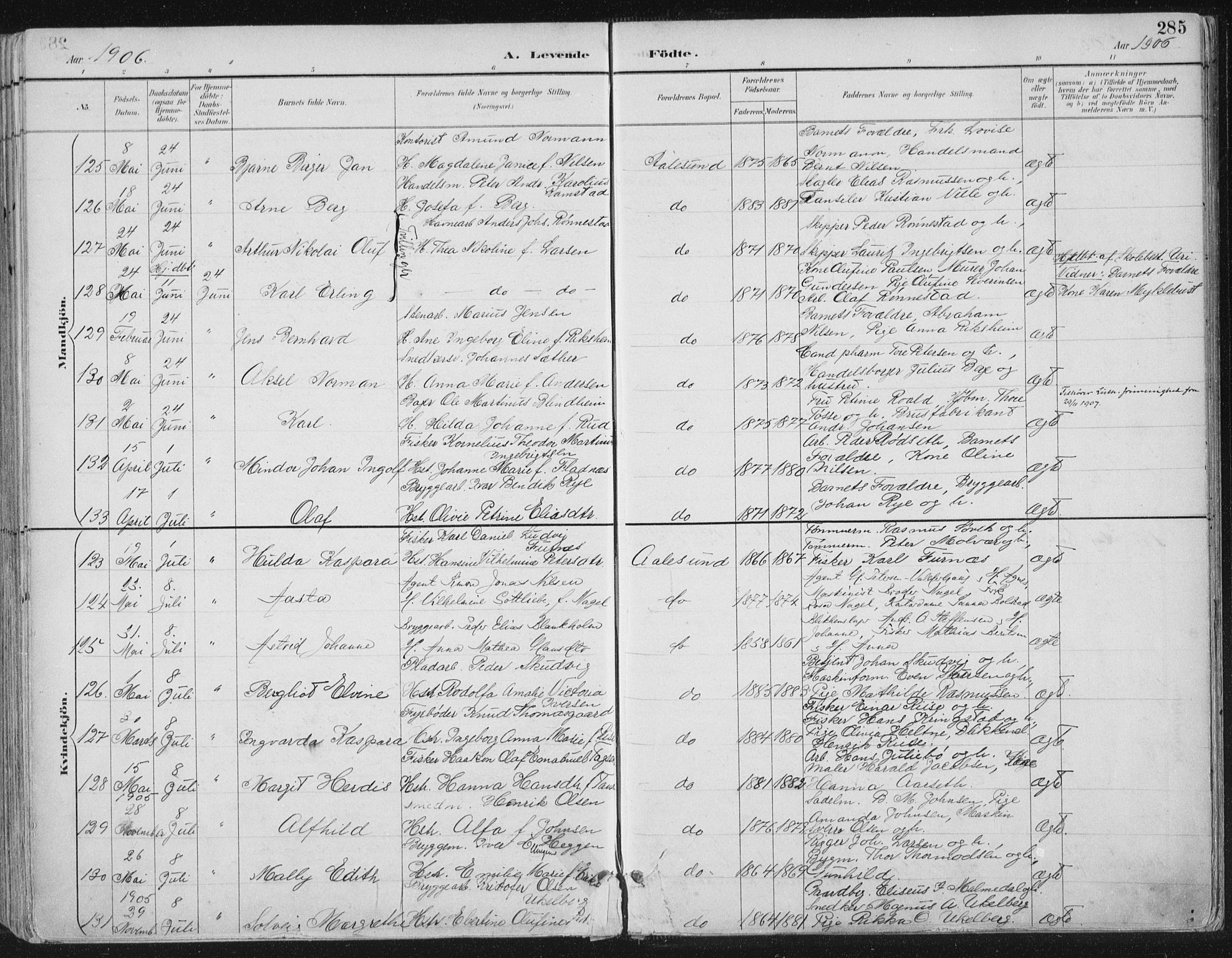 Ministerialprotokoller, klokkerbøker og fødselsregistre - Møre og Romsdal, AV/SAT-A-1454/529/L0456: Parish register (official) no. 529A06, 1894-1906, p. 285