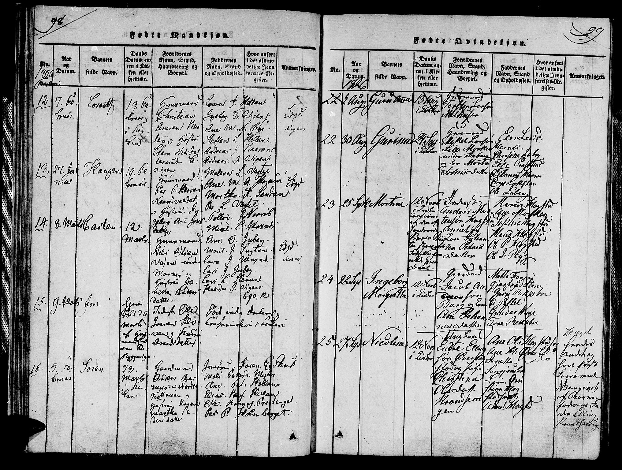 Ministerialprotokoller, klokkerbøker og fødselsregistre - Nord-Trøndelag, SAT/A-1458/713/L0112: Parish register (official) no. 713A04 /1, 1817-1827, p. 98-99