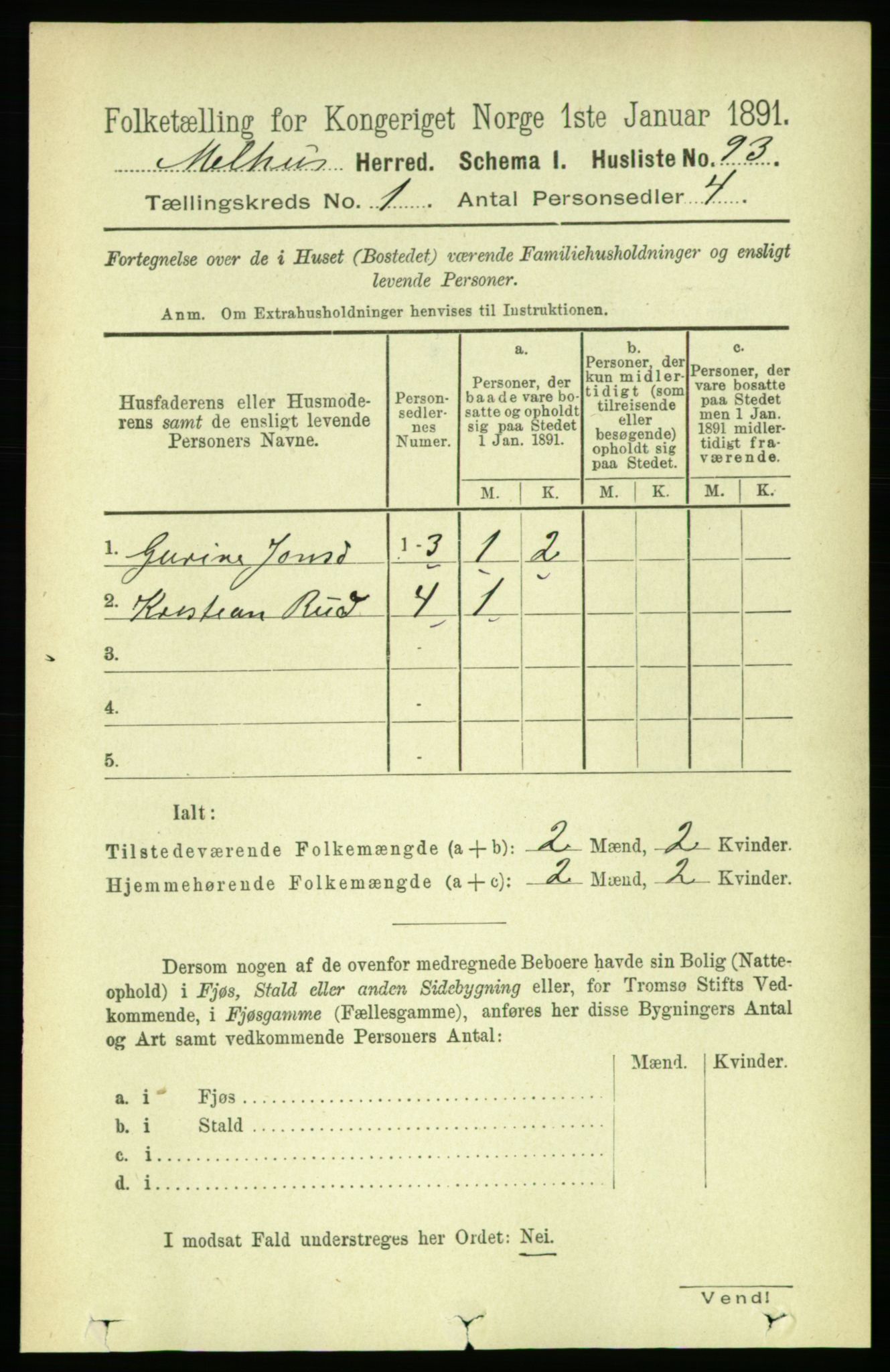 RA, 1891 census for 1653 Melhus, 1891, p. 114