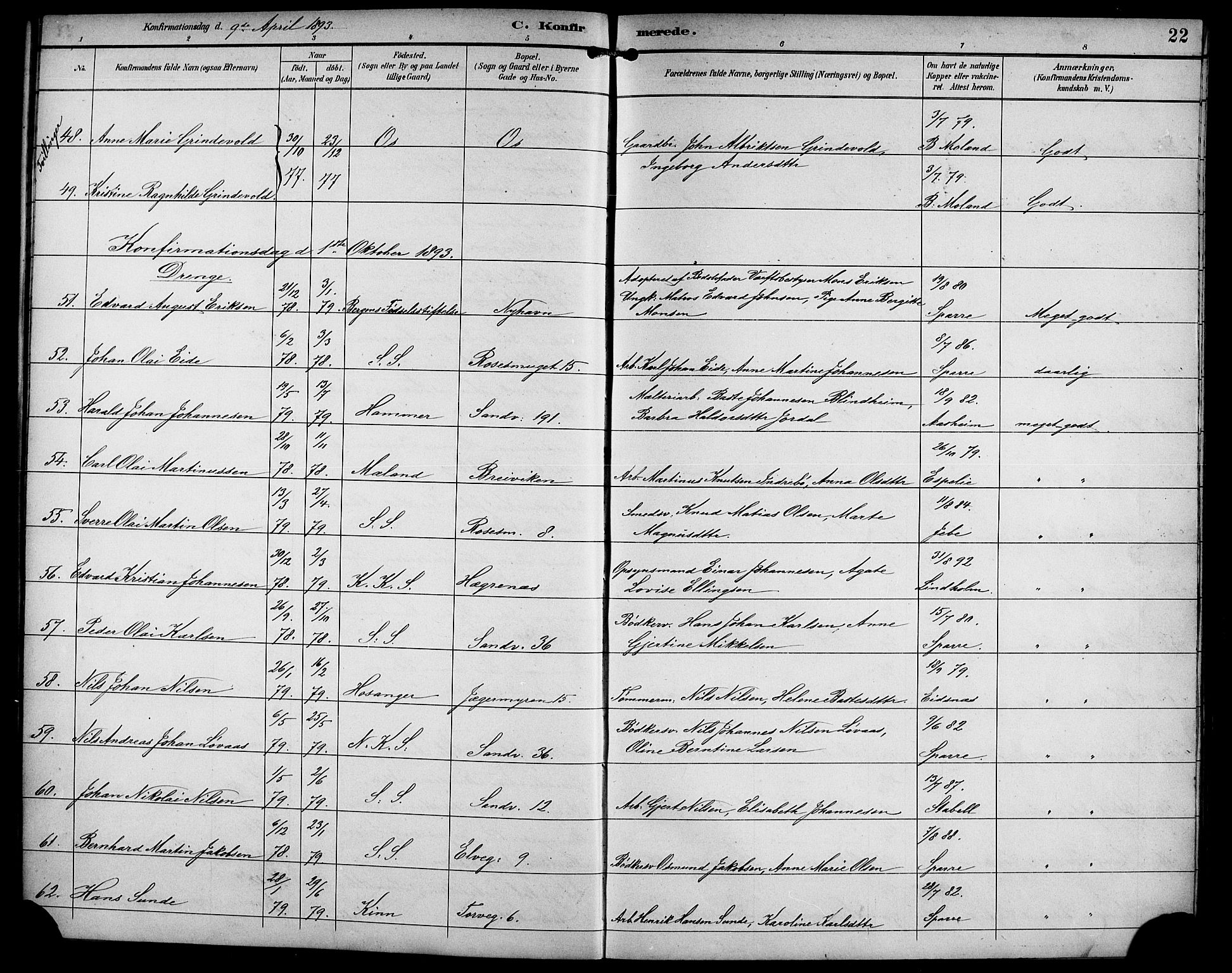 Sandviken Sokneprestembete, AV/SAB-A-77601/H/Hb/L0003: Parish register (copy) no. A 4, 1892-1901, p. 22