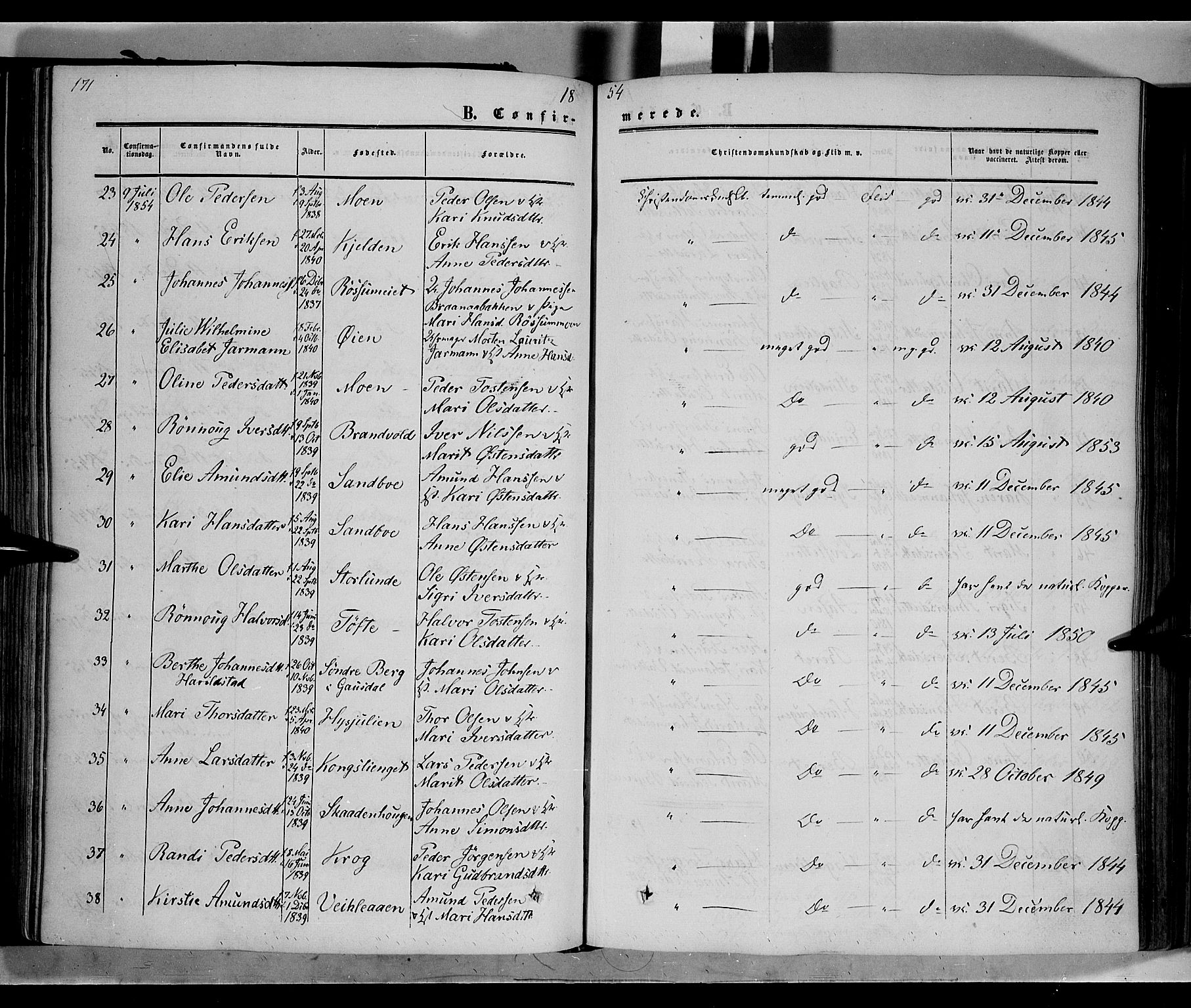 Nord-Fron prestekontor, AV/SAH-PREST-080/H/Ha/Haa/L0001: Parish register (official) no. 1, 1851-1864, p. 171