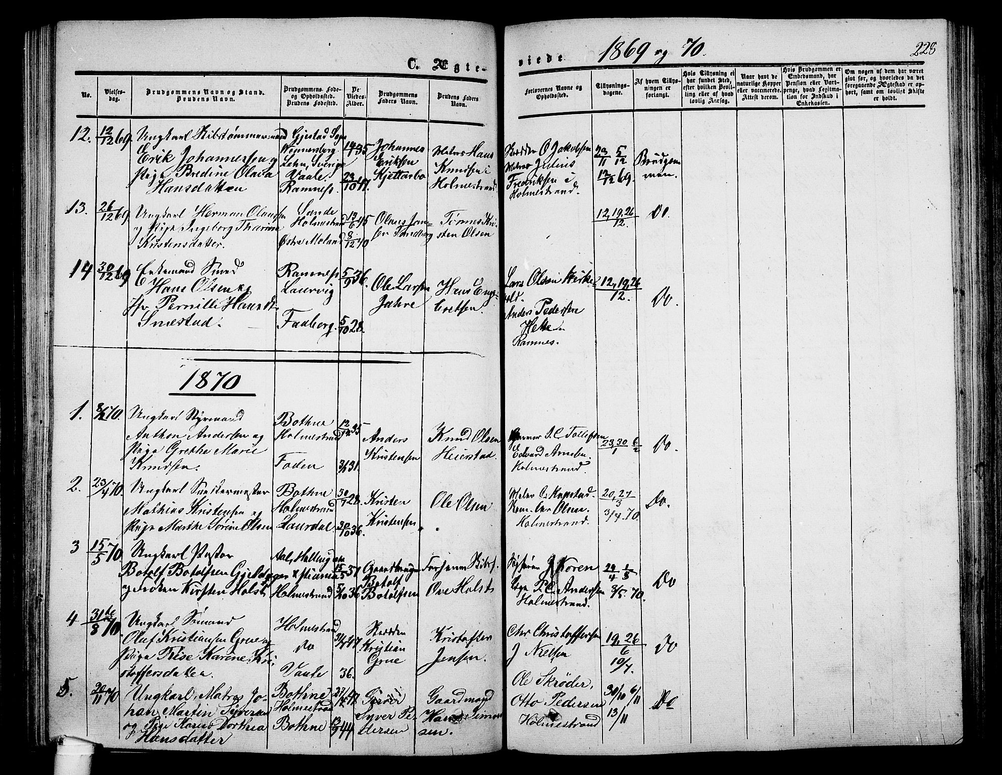 Holmestrand kirkebøker, AV/SAKO-A-346/G/Ga/L0003: Parish register (copy) no. 3, 1849-1874, p. 228