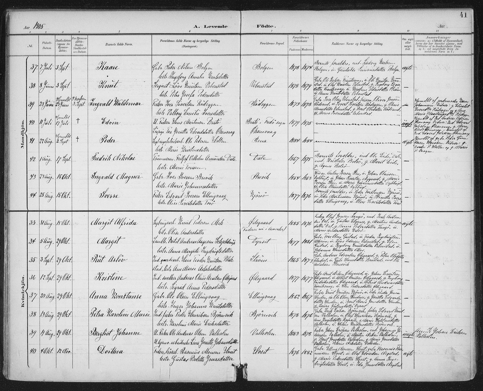 Ministerialprotokoller, klokkerbøker og fødselsregistre - Møre og Romsdal, AV/SAT-A-1454/569/L0820: Parish register (official) no. 569A06, 1900-1911, p. 41