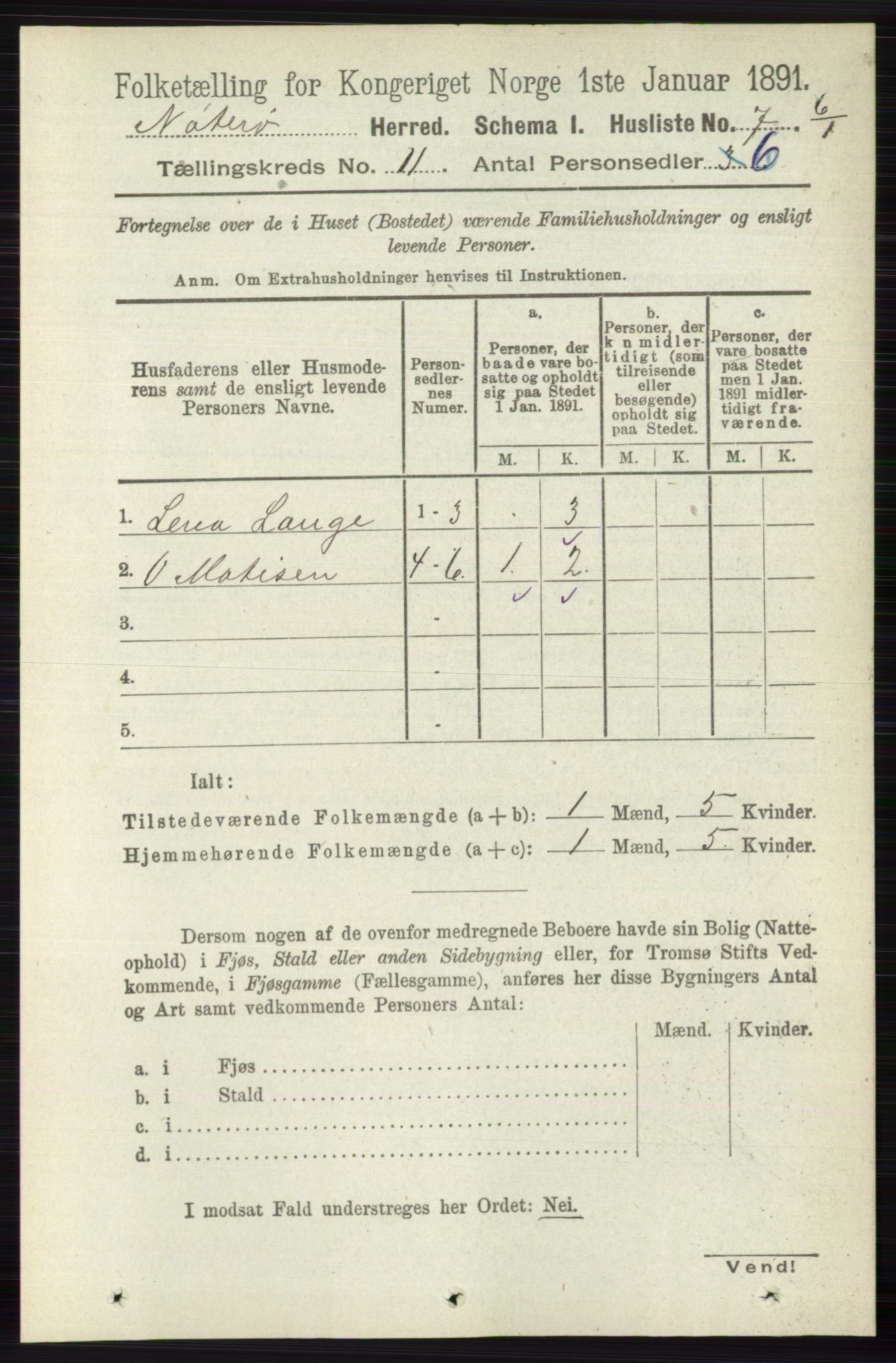 RA, 1891 census for 0722 Nøtterøy, 1891, p. 5743