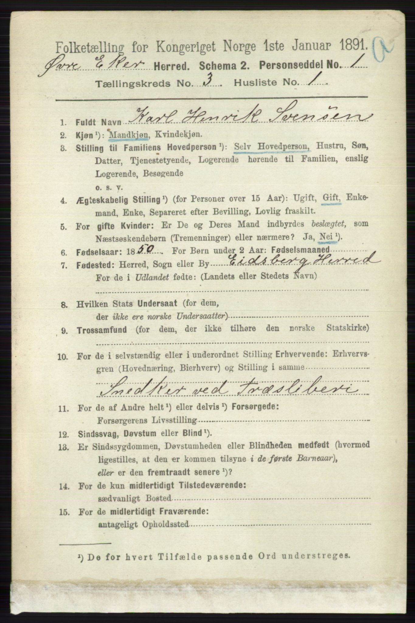 RA, 1891 census for 0624 Øvre Eiker, 1891, p. 990