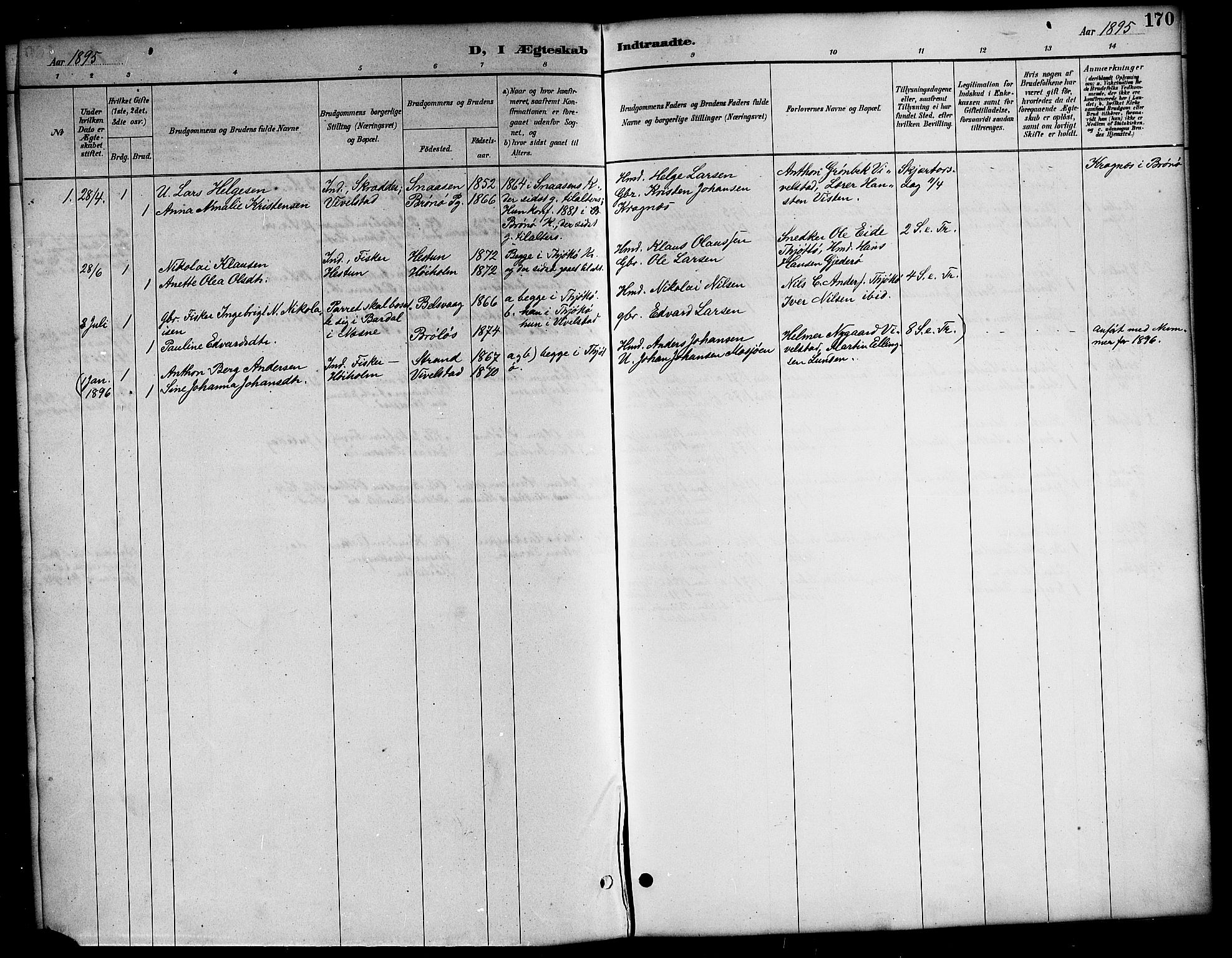 Ministerialprotokoller, klokkerbøker og fødselsregistre - Nordland, SAT/A-1459/819/L0277: Parish register (copy) no. 819C03, 1888-1917, p. 170