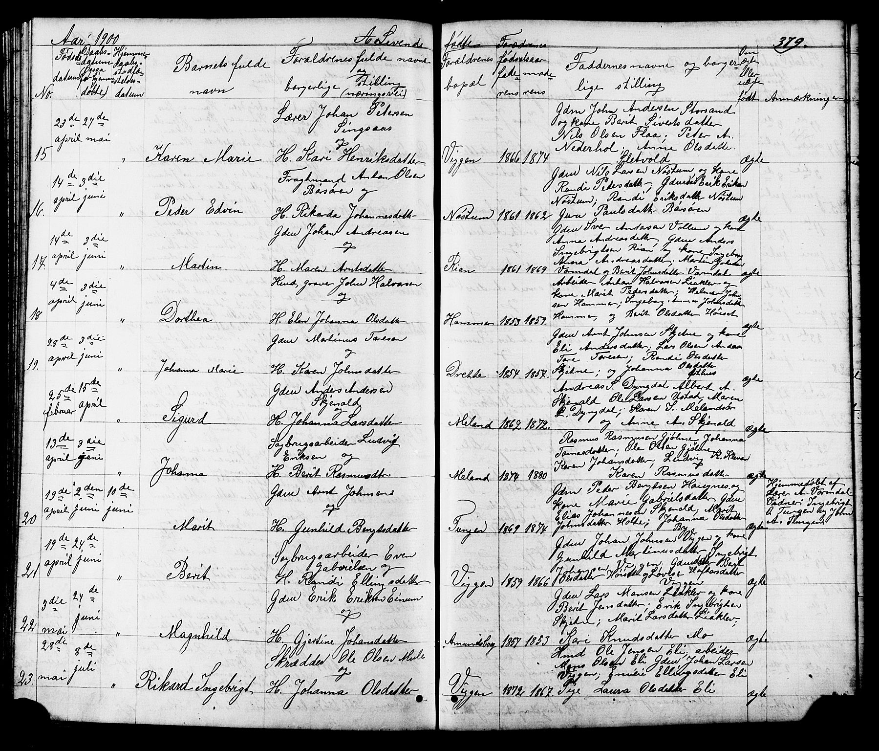Ministerialprotokoller, klokkerbøker og fødselsregistre - Sør-Trøndelag, AV/SAT-A-1456/665/L0777: Parish register (copy) no. 665C02, 1867-1915, p. 379