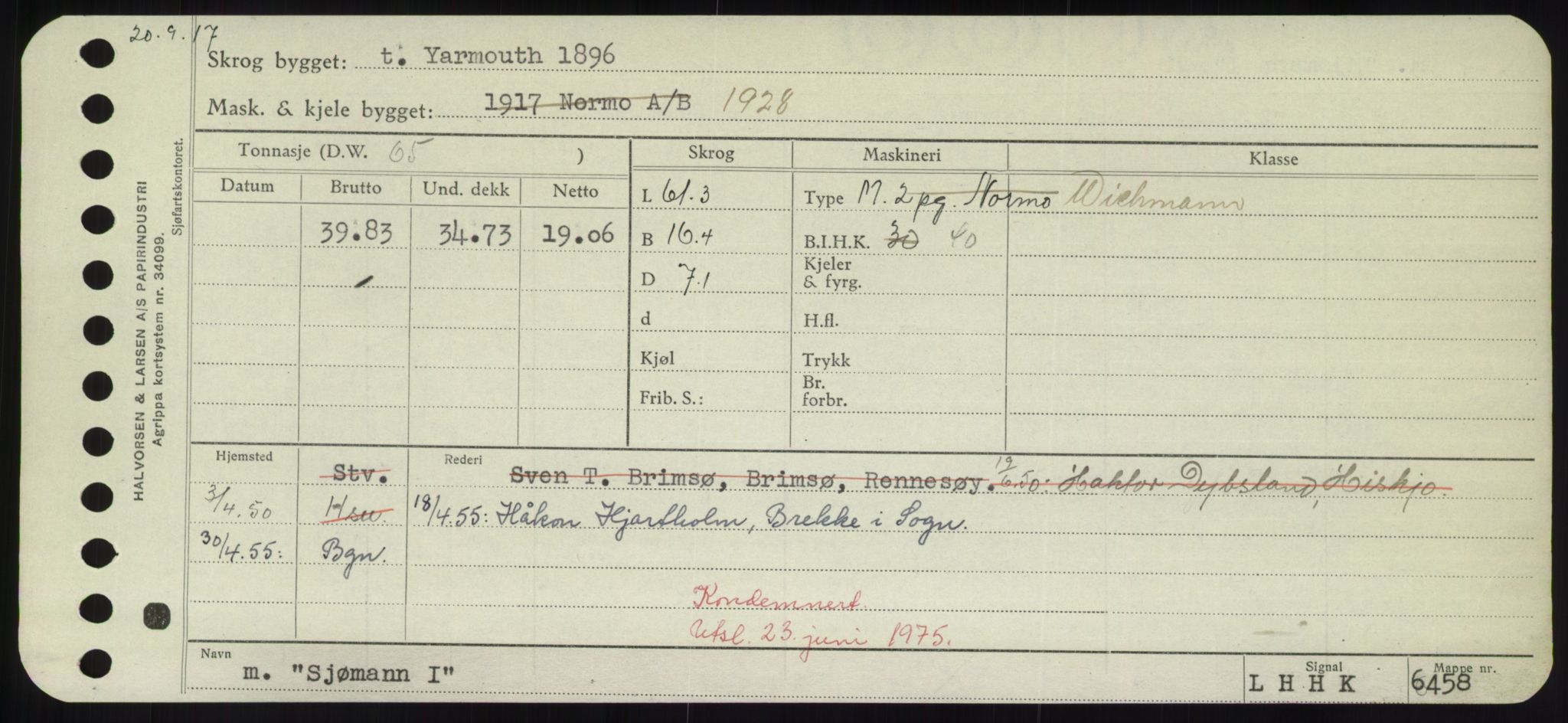 Sjøfartsdirektoratet med forløpere, Skipsmålingen, RA/S-1627/H/Hd/L0033: Fartøy, Sevi-Sjø, p. 407