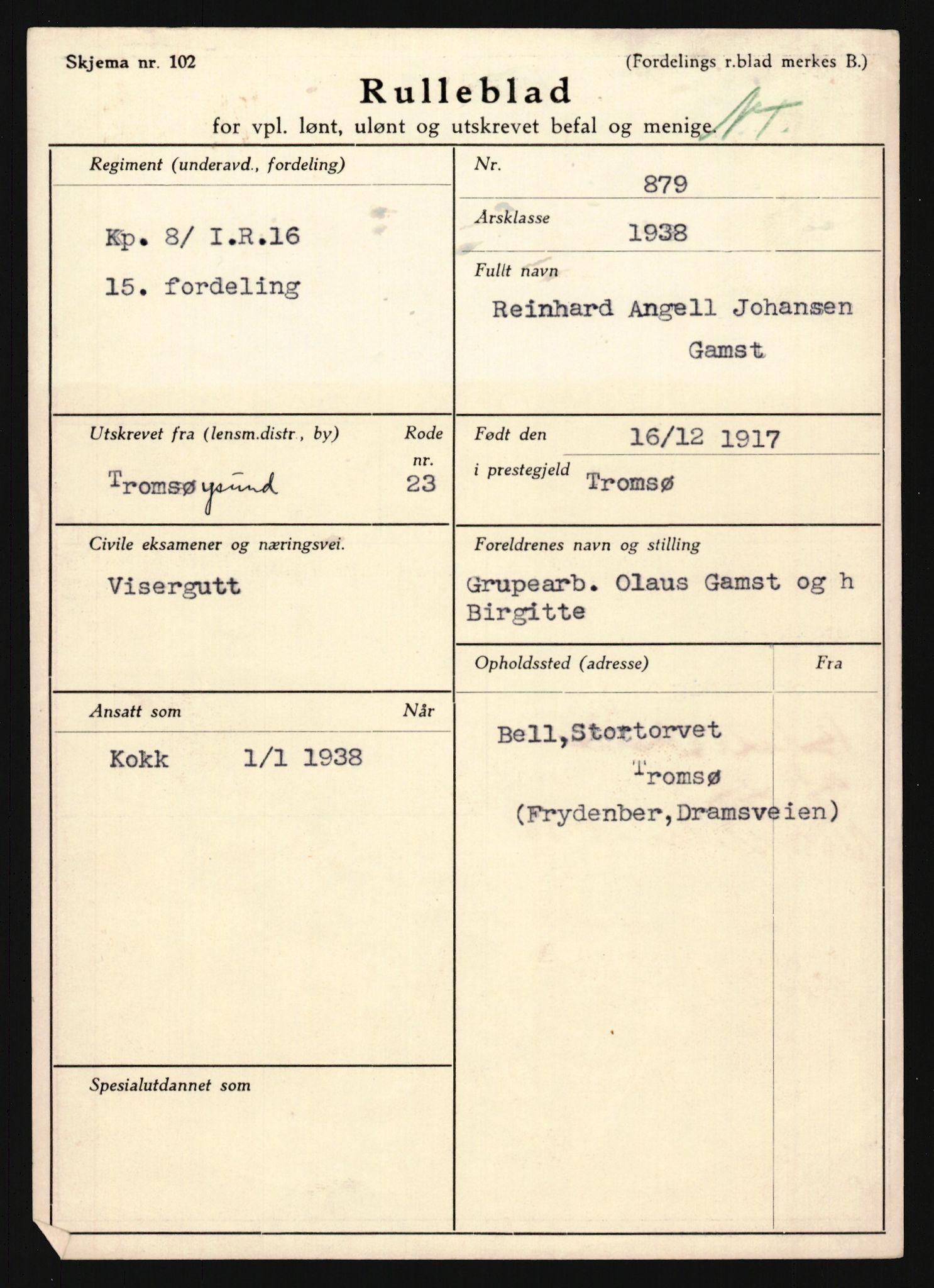 Forsvaret, Troms infanteriregiment nr. 16, AV/RA-RAFA-3146/P/Pa/L0022: Rulleblad for regimentets menige mannskaper, årsklasse 1938, 1938, p. 313