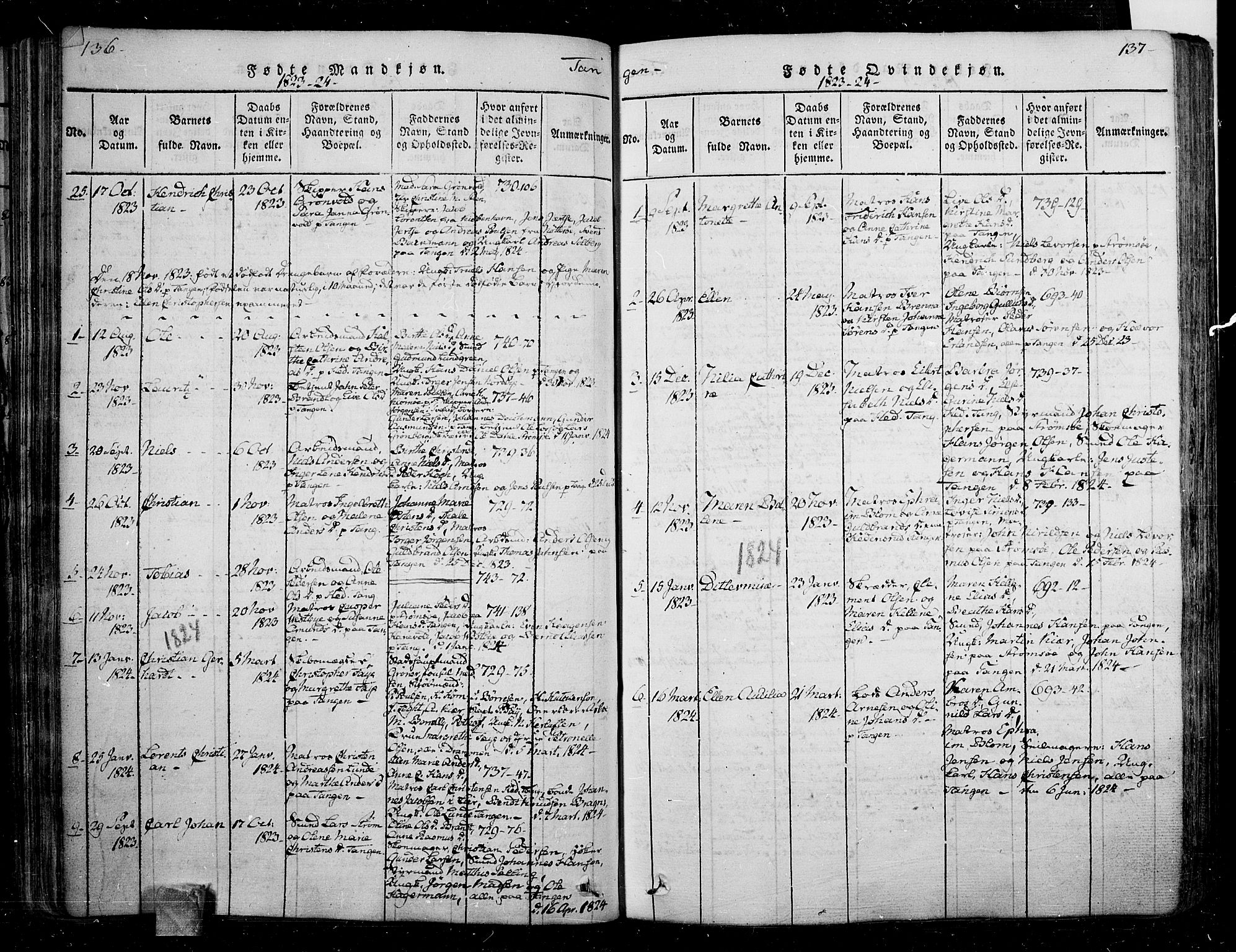 Skoger kirkebøker, AV/SAKO-A-59/F/Fa/L0002: Parish register (official) no. I 2 /2, 1814-1842, p. 136-137