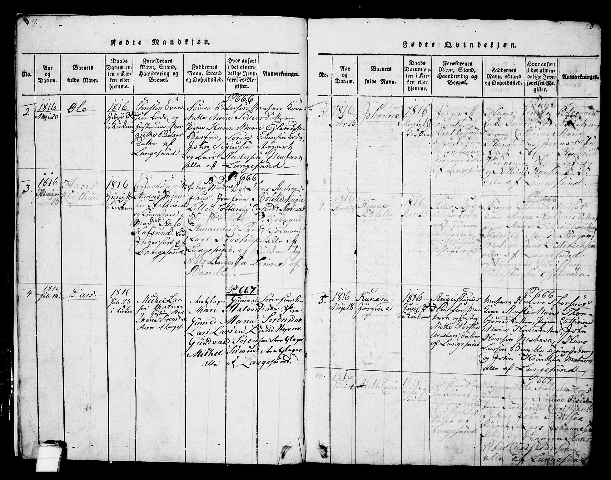 Langesund kirkebøker, SAKO/A-280/G/Ga/L0003: Parish register (copy) no. 3, 1815-1858, p. 7-8