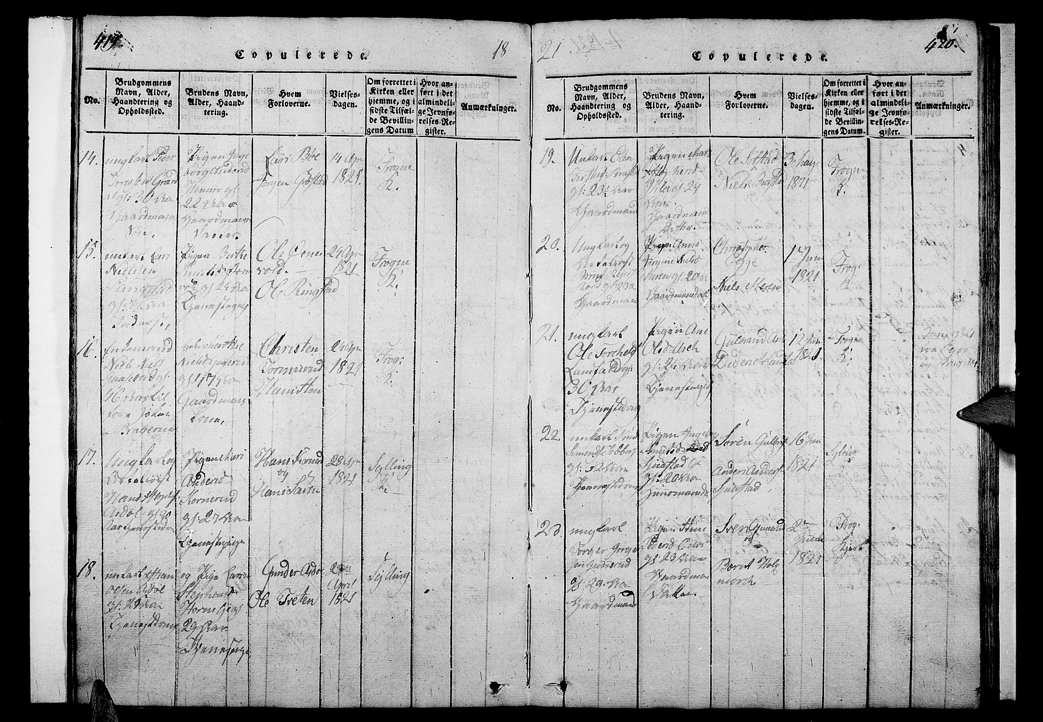 Lier kirkebøker, AV/SAKO-A-230/G/Ga/L0001: Parish register (copy) no. I 1, 1813-1824, p. 419-420
