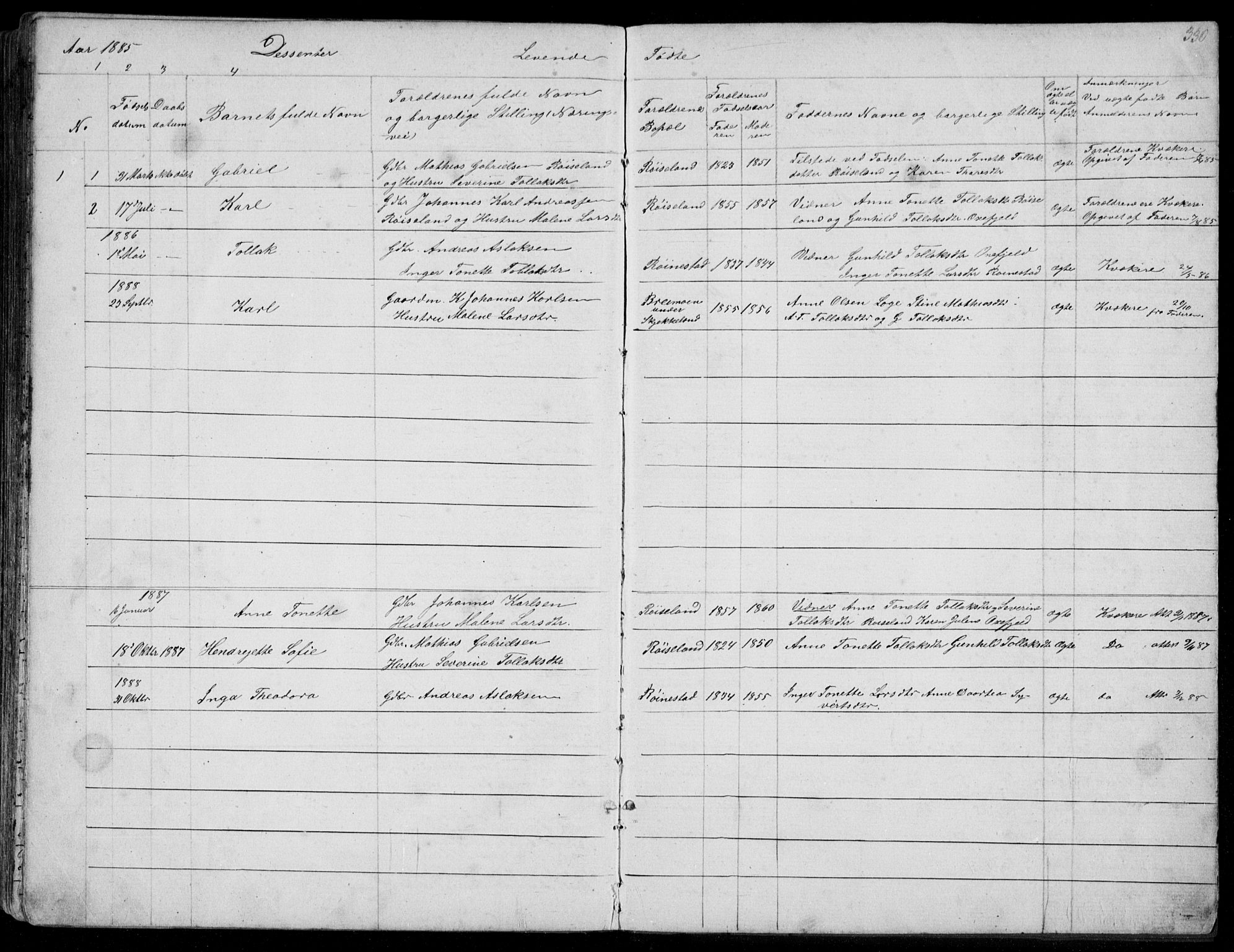 Kvinesdal sokneprestkontor, SAK/1111-0026/F/Fb/Fbb/L0002: Parish register (copy) no. B 2, 1873-1897, p. 330