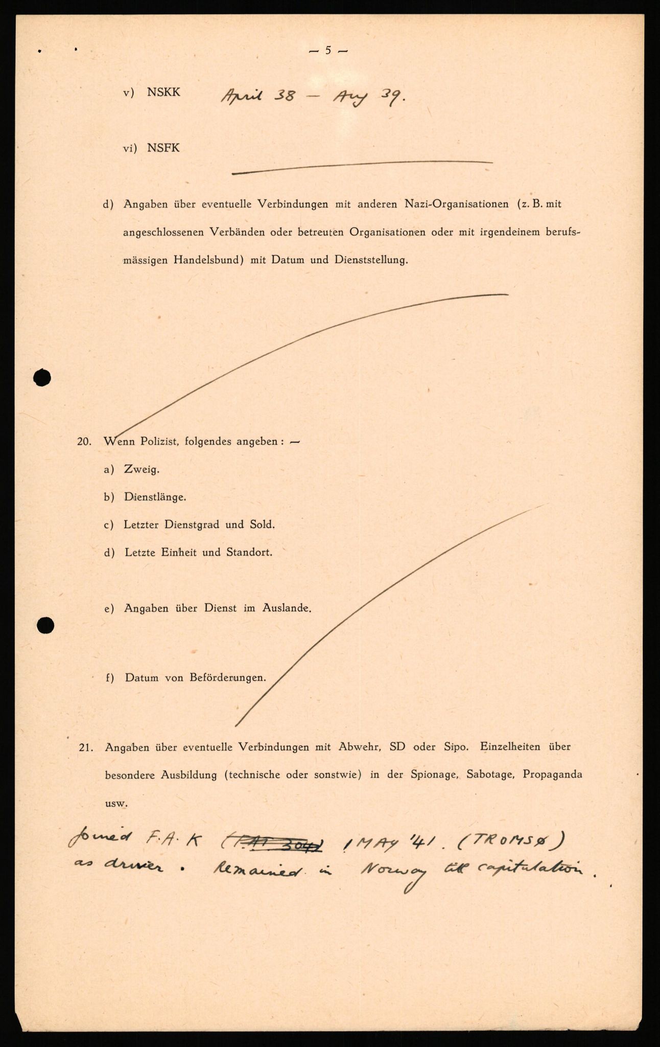 Forsvaret, Forsvarets overkommando II, AV/RA-RAFA-3915/D/Db/L0040: CI Questionaires. Tyske okkupasjonsstyrker i Norge. Østerrikere., 1945-1946, p. 275