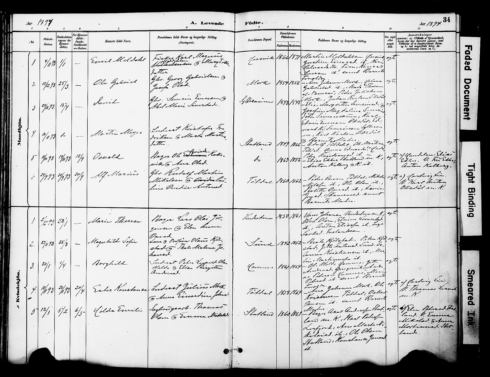 Ministerialprotokoller, klokkerbøker og fødselsregistre - Nord-Trøndelag, SAT/A-1458/774/L0628: Parish register (official) no. 774A02, 1887-1903, p. 34