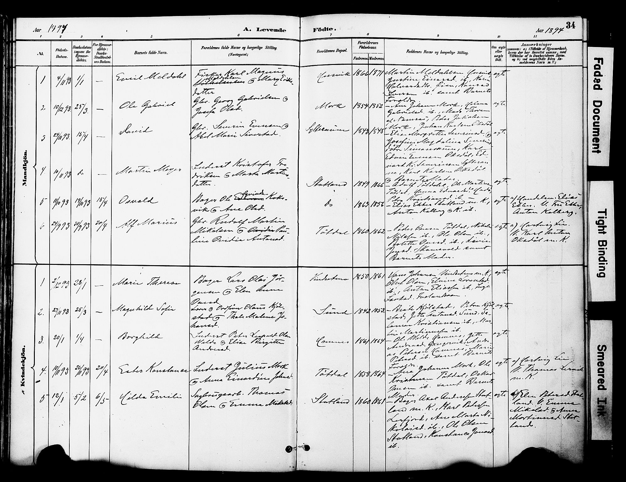 Ministerialprotokoller, klokkerbøker og fødselsregistre - Nord-Trøndelag, AV/SAT-A-1458/774/L0628: Parish register (official) no. 774A02, 1887-1903, p. 34