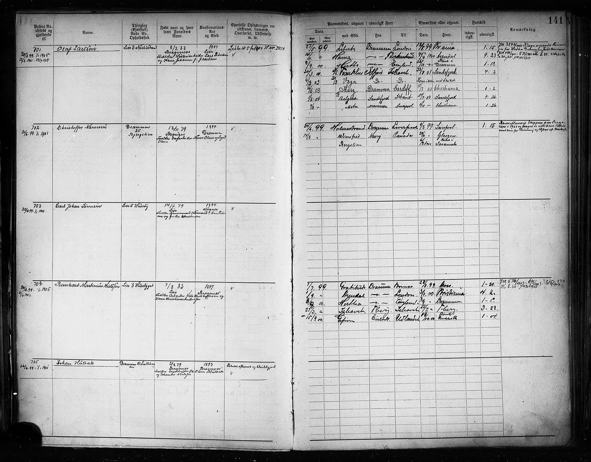 Drammen innrulleringsdistrikt, SAKO/A-781/F/Fb/L0005: Annotasjonsrulle, 1894-1905, p. 143