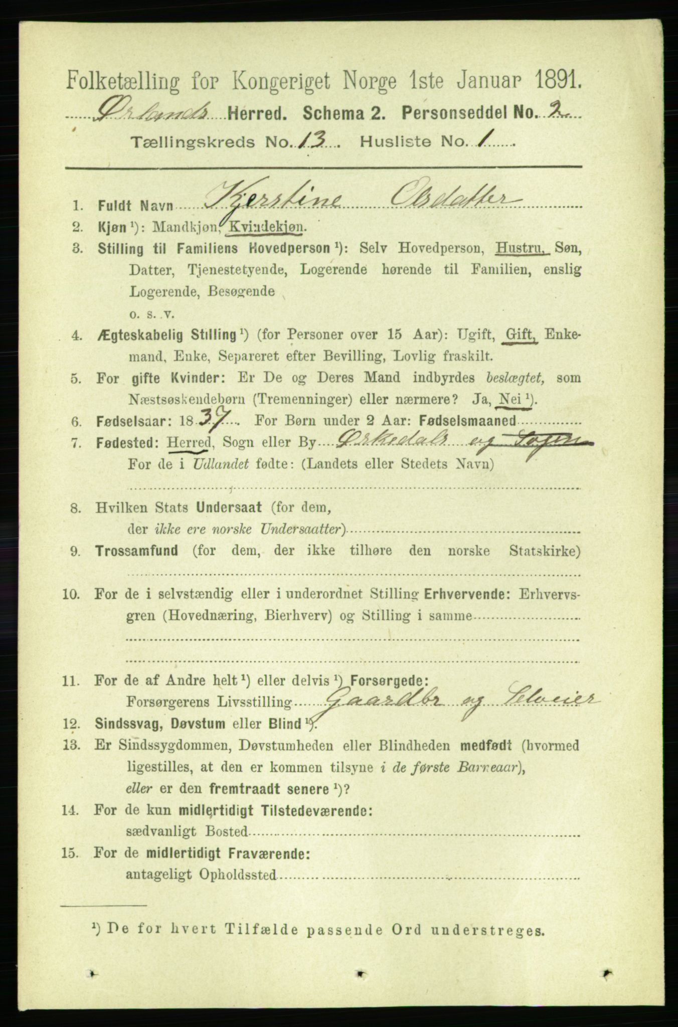 RA, 1891 census for 1621 Ørland, 1891, p. 5866