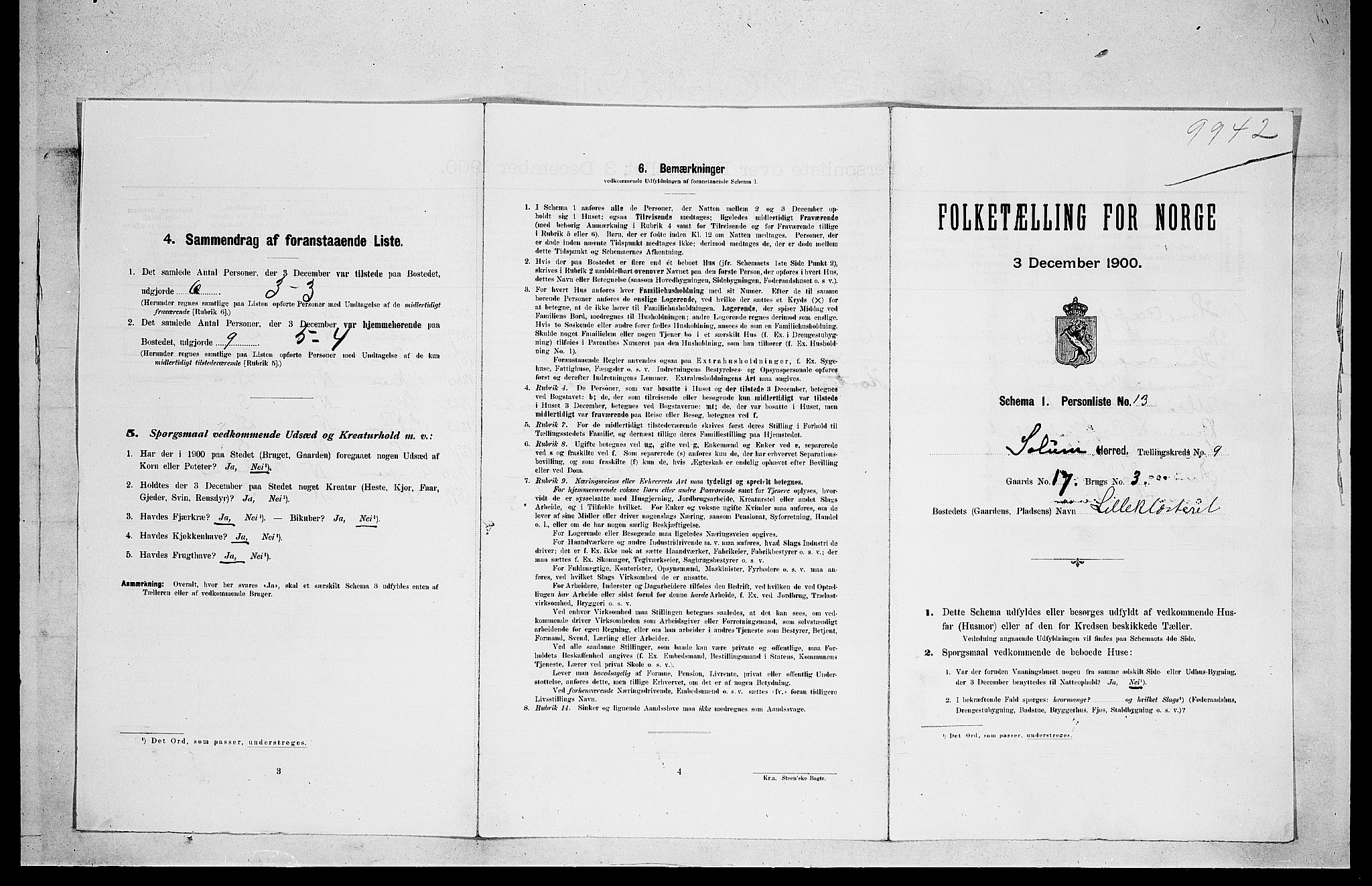 SAKO, 1900 census for Solum, 1900, p. 1497