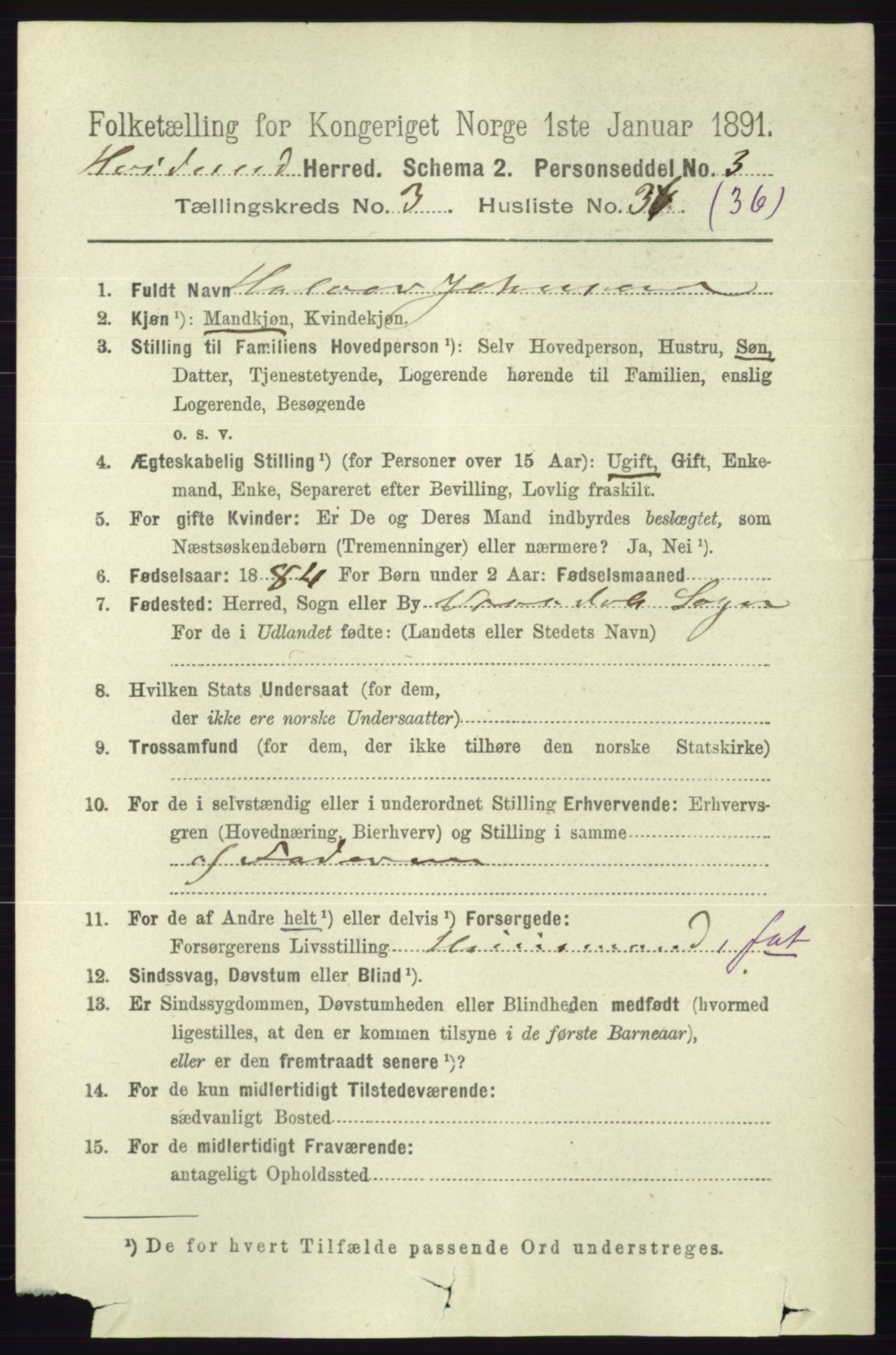 RA, 1891 census for 0829 Kviteseid, 1891, p. 701