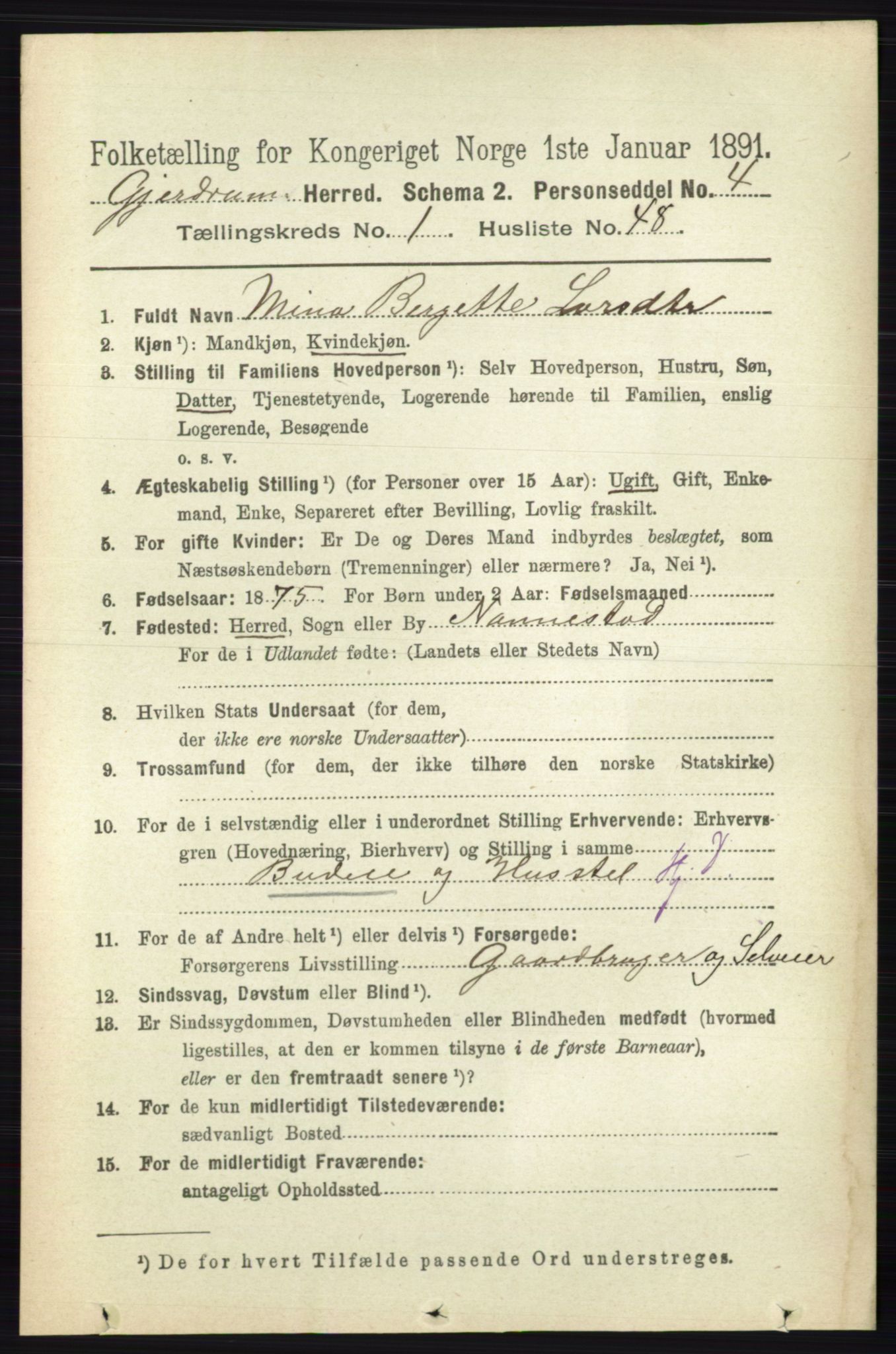 RA, 1891 census for 0234 Gjerdrum, 1891, p. 382