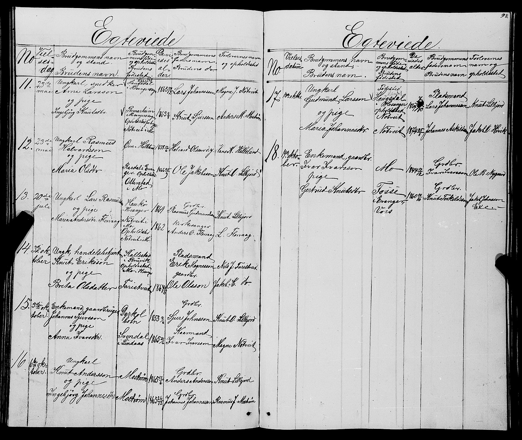 Osterfjorden Soknepresembete, SAB/A-77301: Parish register (copy) no. B 1, 1851-1890, p. 98