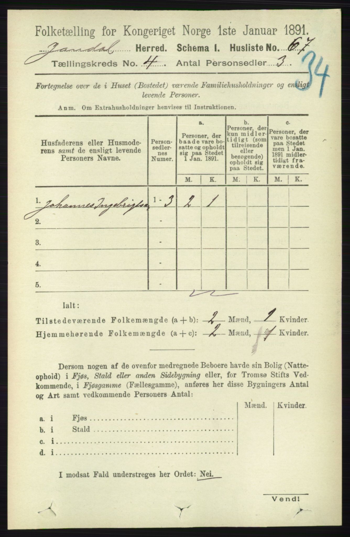 RA, 1891 census for 1227 Jondal, 1891, p. 2057