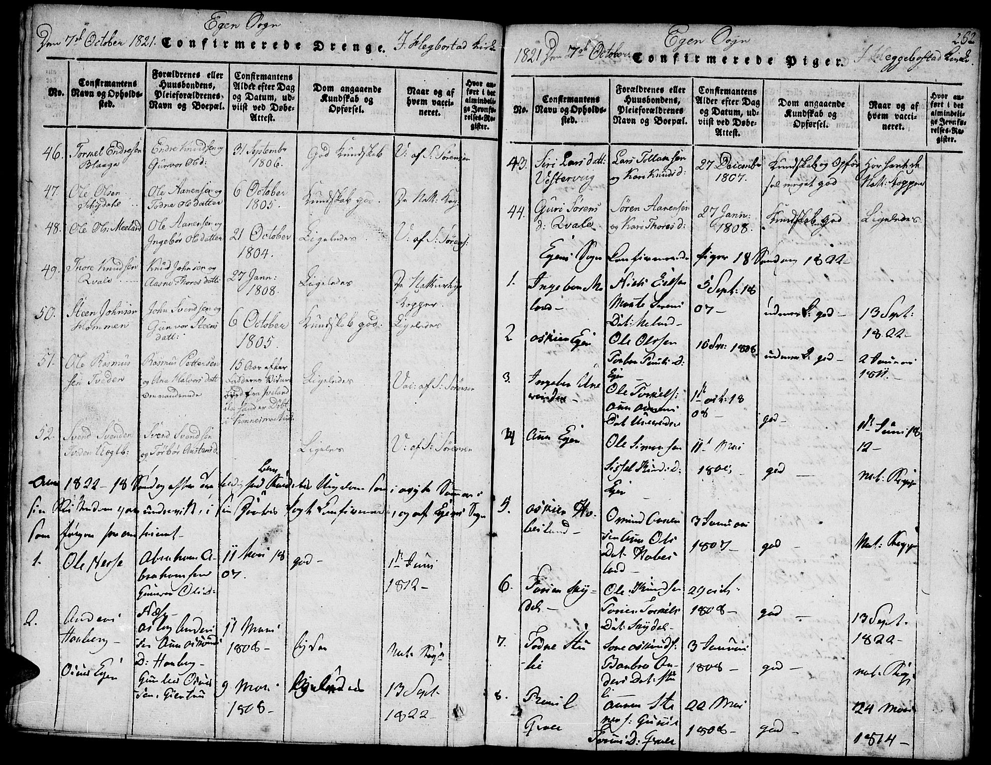 Hægebostad sokneprestkontor, SAK/1111-0024/F/Fa/Faa/L0002: Parish register (official) no. A 2 /2, 1816-1824, p. 262