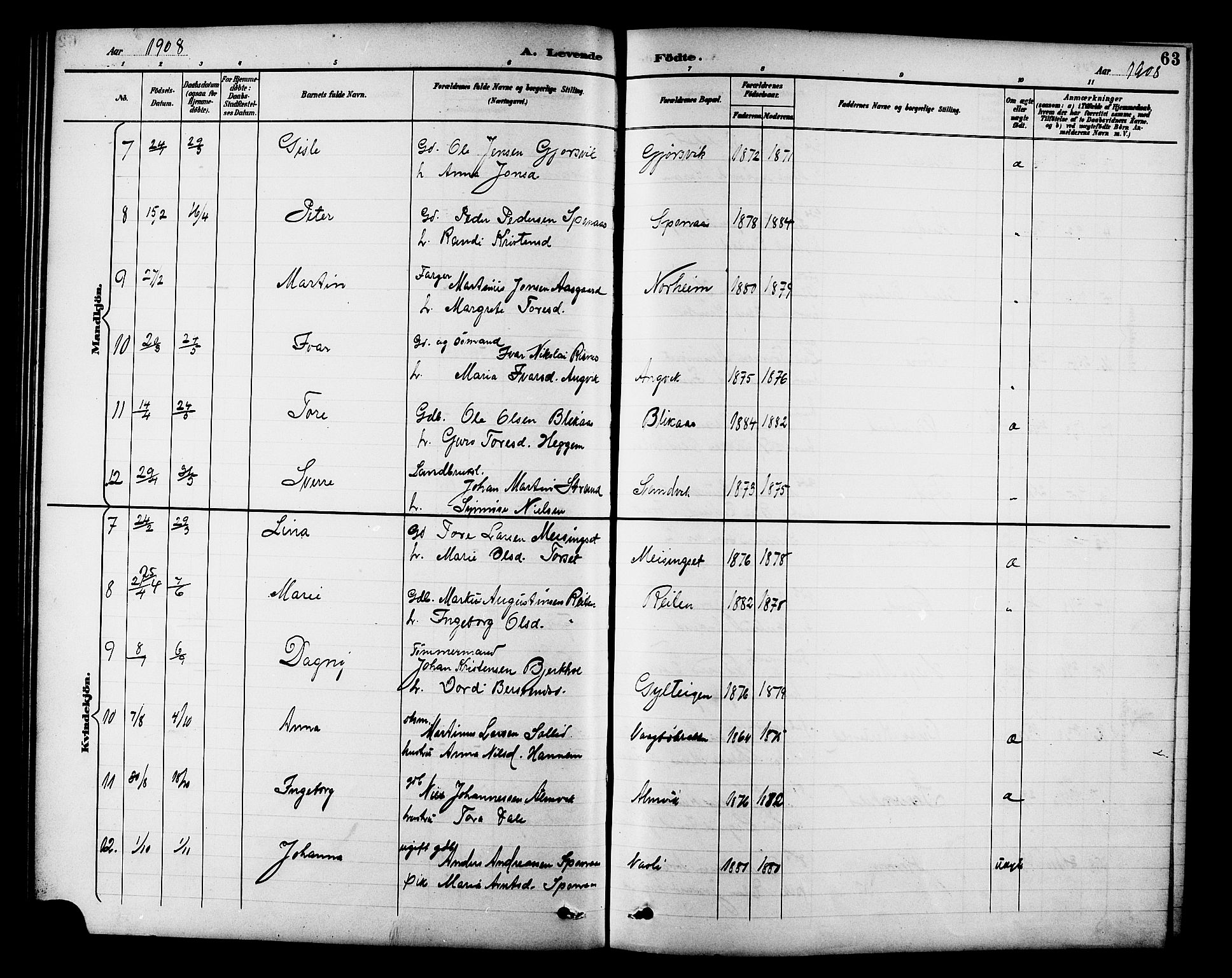 Ministerialprotokoller, klokkerbøker og fødselsregistre - Møre og Romsdal, AV/SAT-A-1454/586/L0992: Parish register (copy) no. 586C03, 1892-1909, p. 63