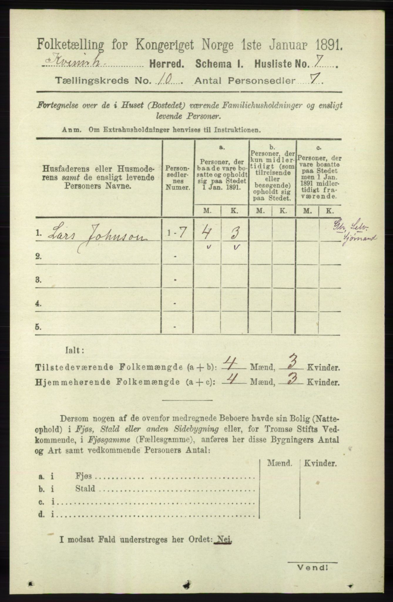 RA, 1891 census for 1224 Kvinnherad, 1891, p. 3527