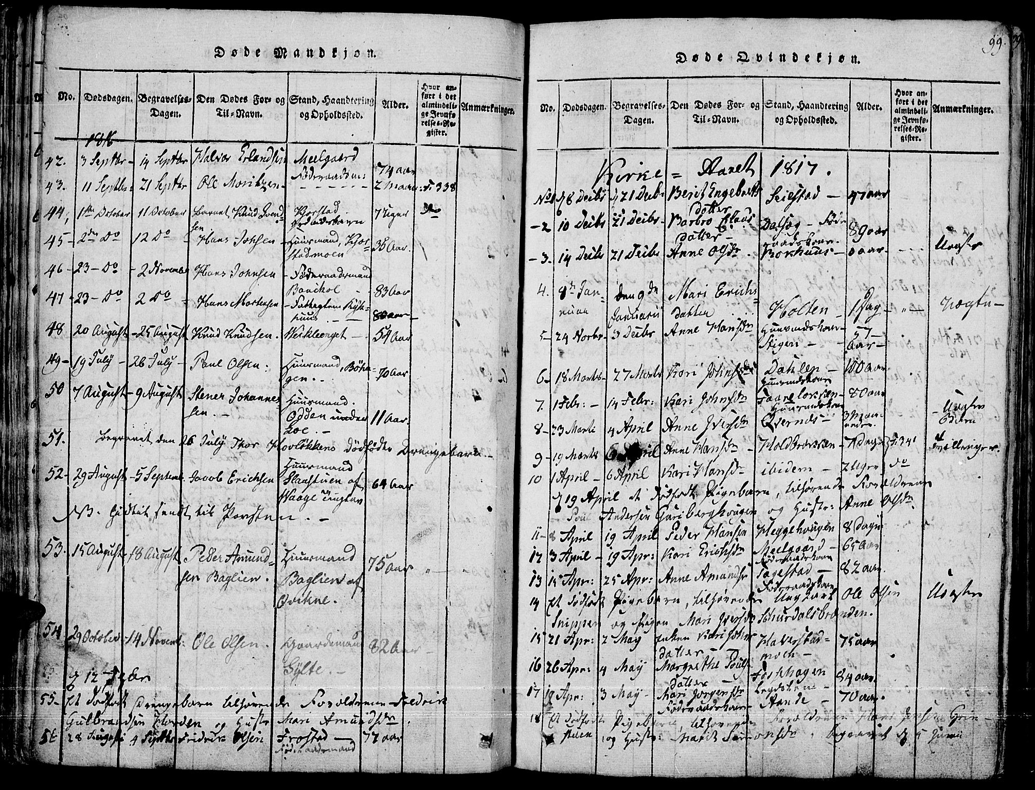 Fron prestekontor, SAH/PREST-078/H/Ha/Haa/L0002: Parish register (official) no. 2, 1816-1827, p. 99