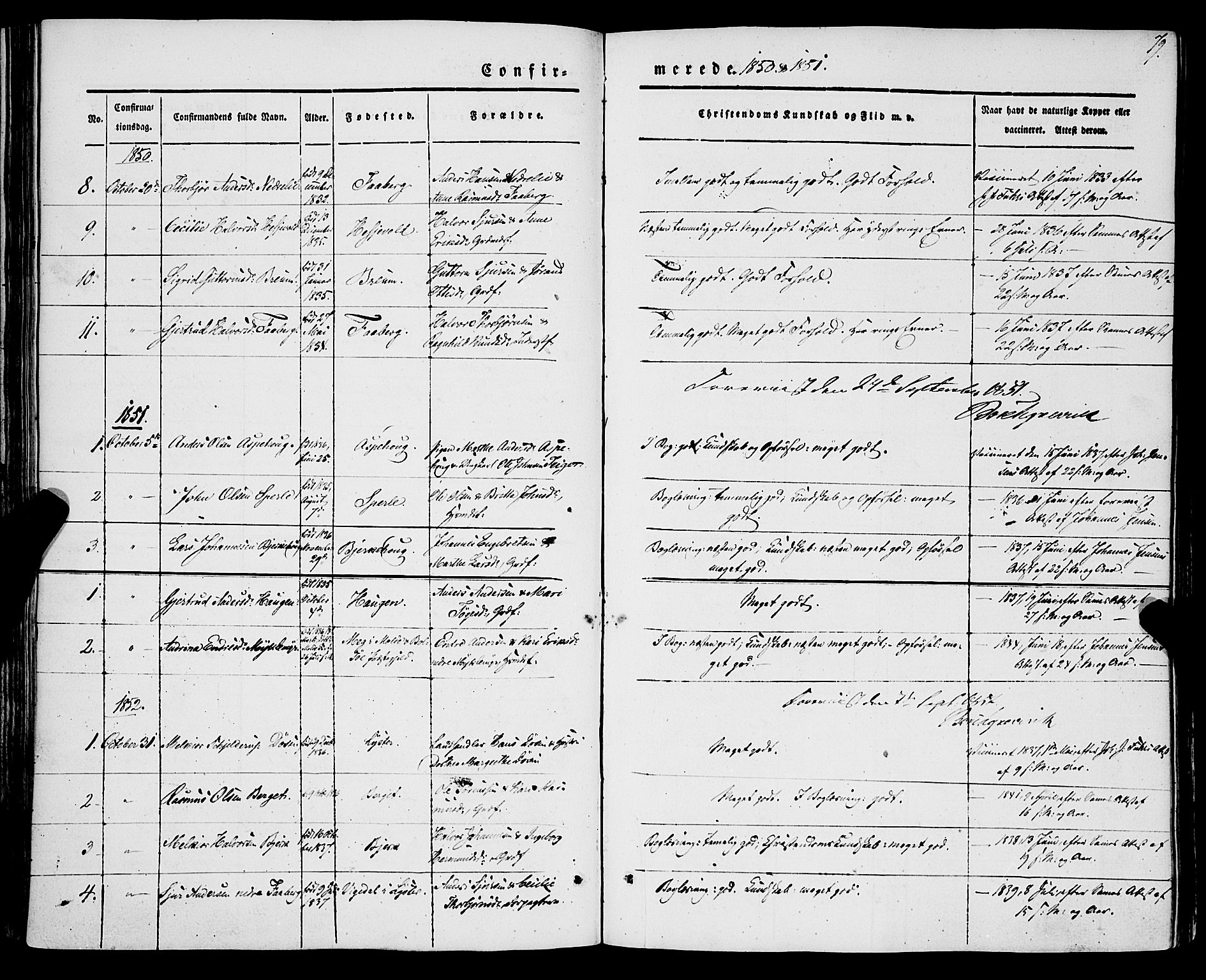 Jostedal sokneprestembete, SAB/A-80601/H/Haa/Haaa/L0005: Parish register (official) no. A 5, 1849-1877, p. 79