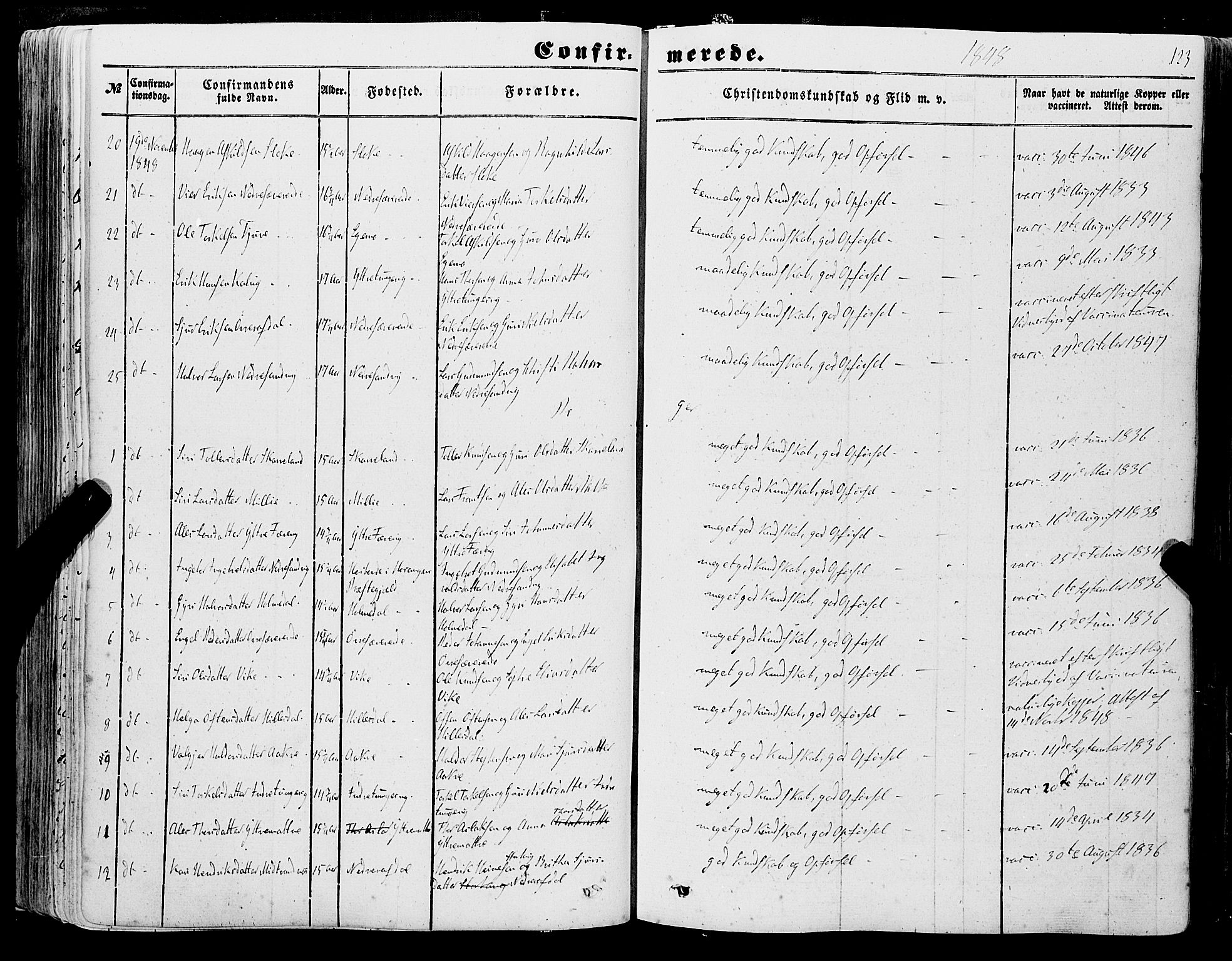 Skånevik sokneprestembete, SAB/A-77801/H/Haa: Parish register (official) no. A 5I, 1848-1869, p. 123