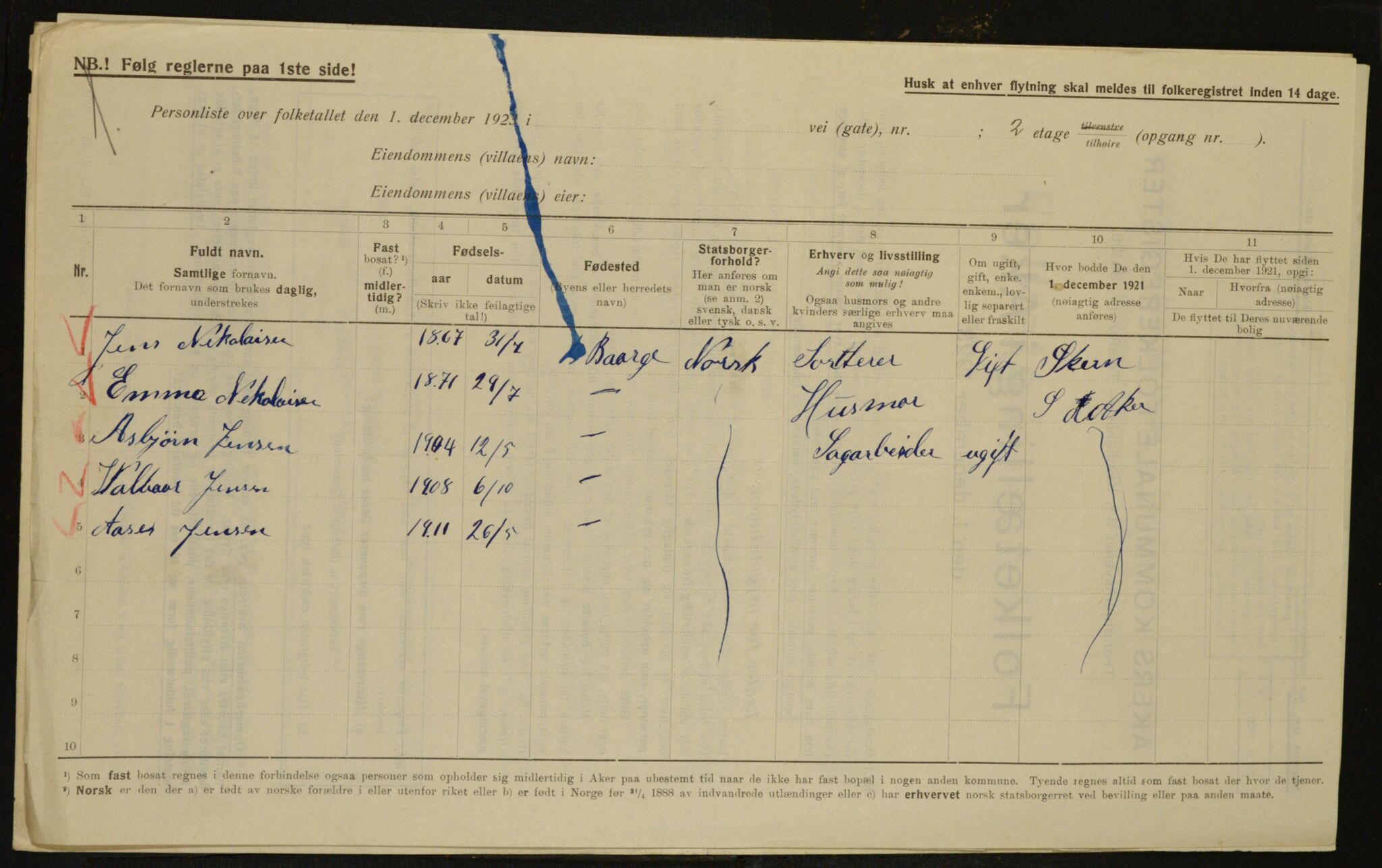 , Municipal Census 1923 for Aker, 1923, p. 35371