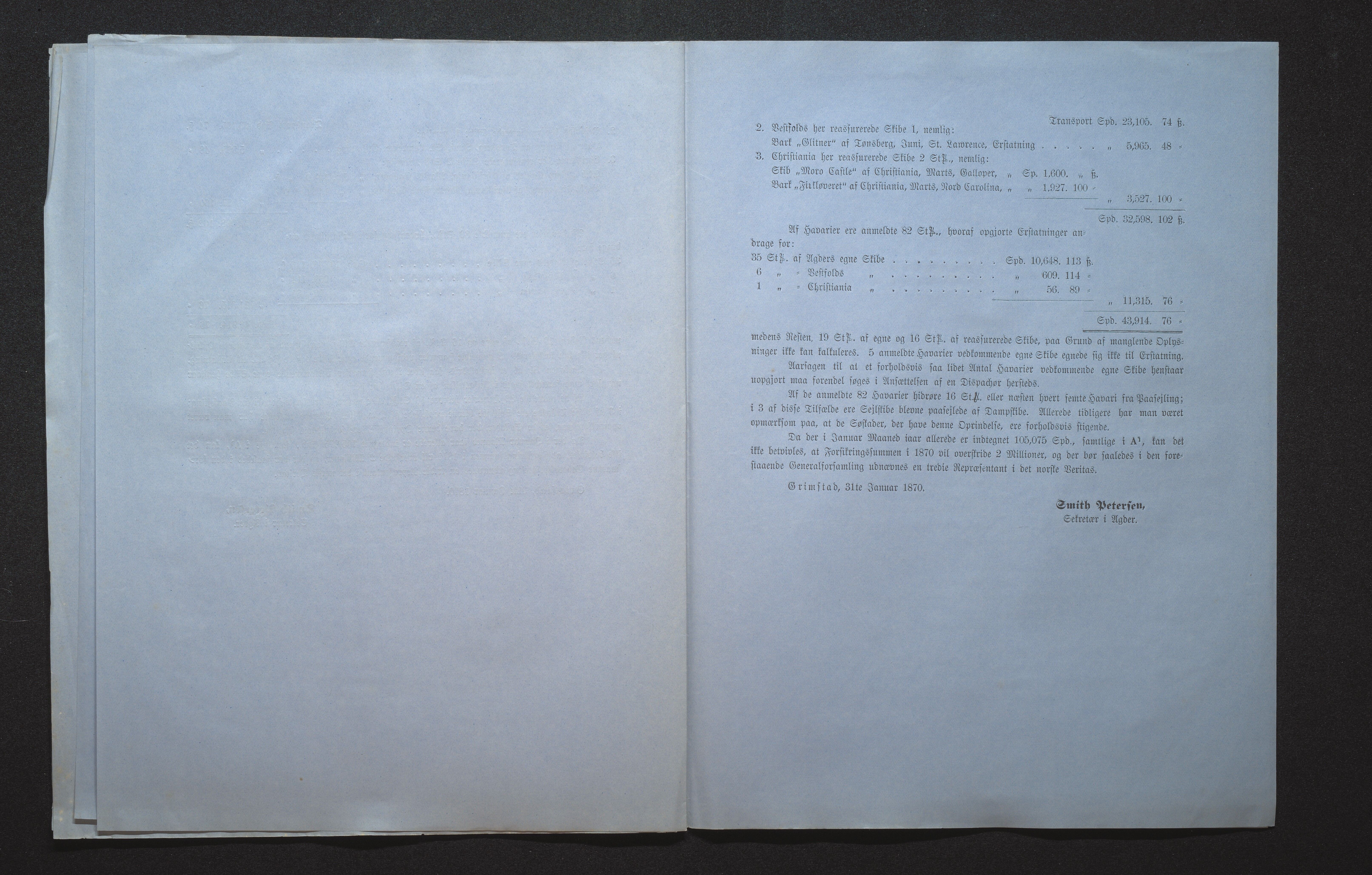 Agders Gjensidige Assuranceforening, AAKS/PA-1718/05/L0001: Regnskap, seilavdeling, pakkesak, 1855-1880