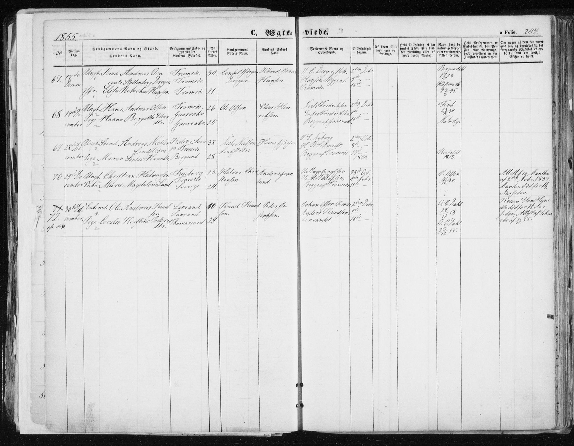 Tromsø sokneprestkontor/stiftsprosti/domprosti, AV/SATØ-S-1343/G/Ga/L0010kirke: Parish register (official) no. 10, 1848-1855, p. 284