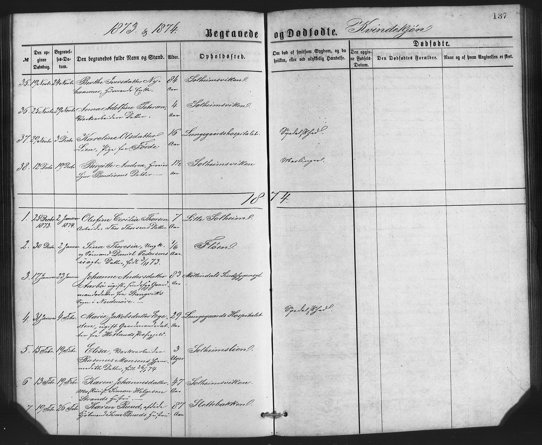 St. Jørgens hospital og Årstad sokneprestembete, AV/SAB-A-99934: Parish register (copy) no. A 8, 1872-1886, p. 137