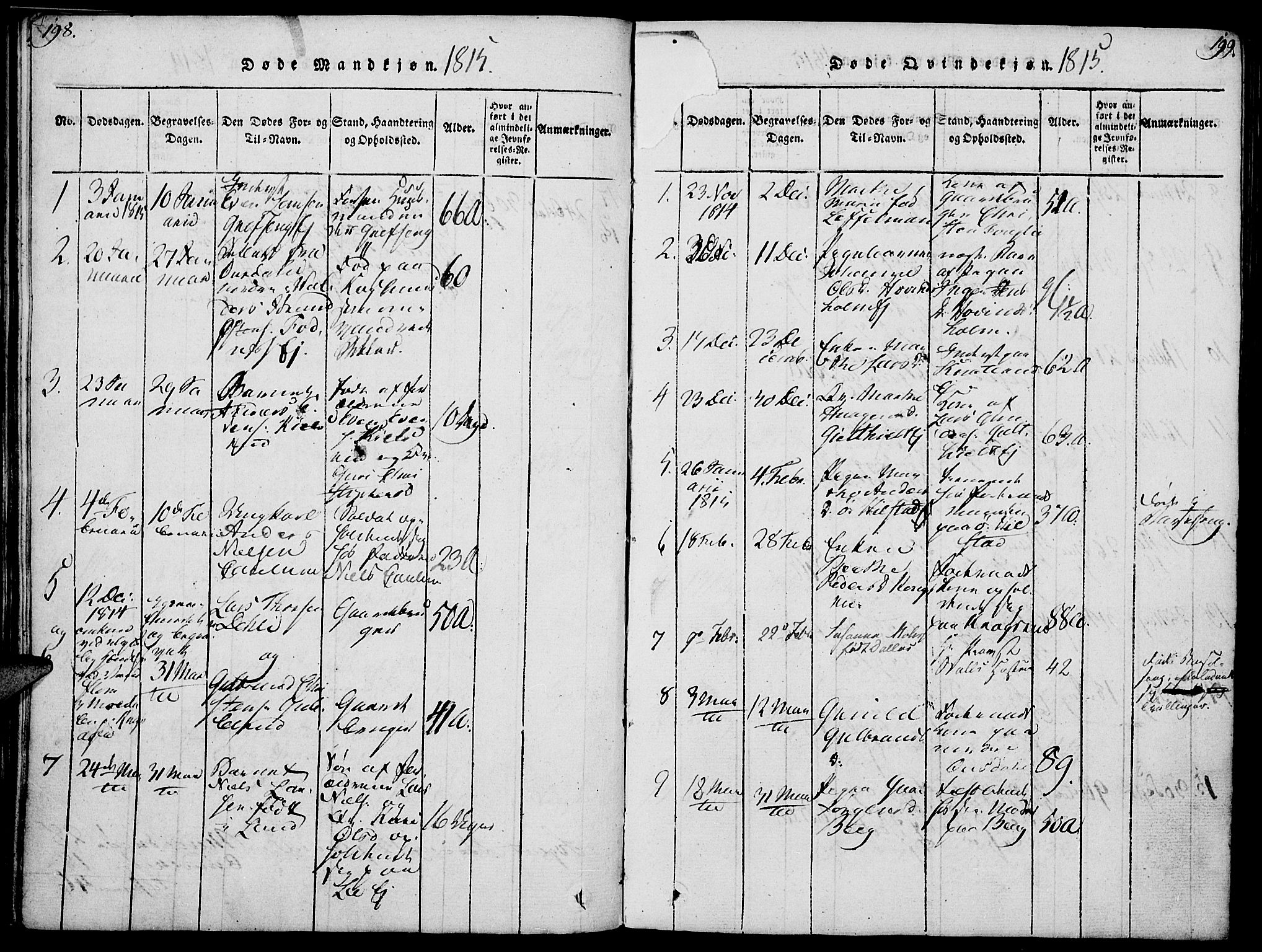 Nes prestekontor, Hedmark, SAH/PREST-020/K/Ka/L0002: Parish register (official) no. 2, 1813-1827, p. 198-199