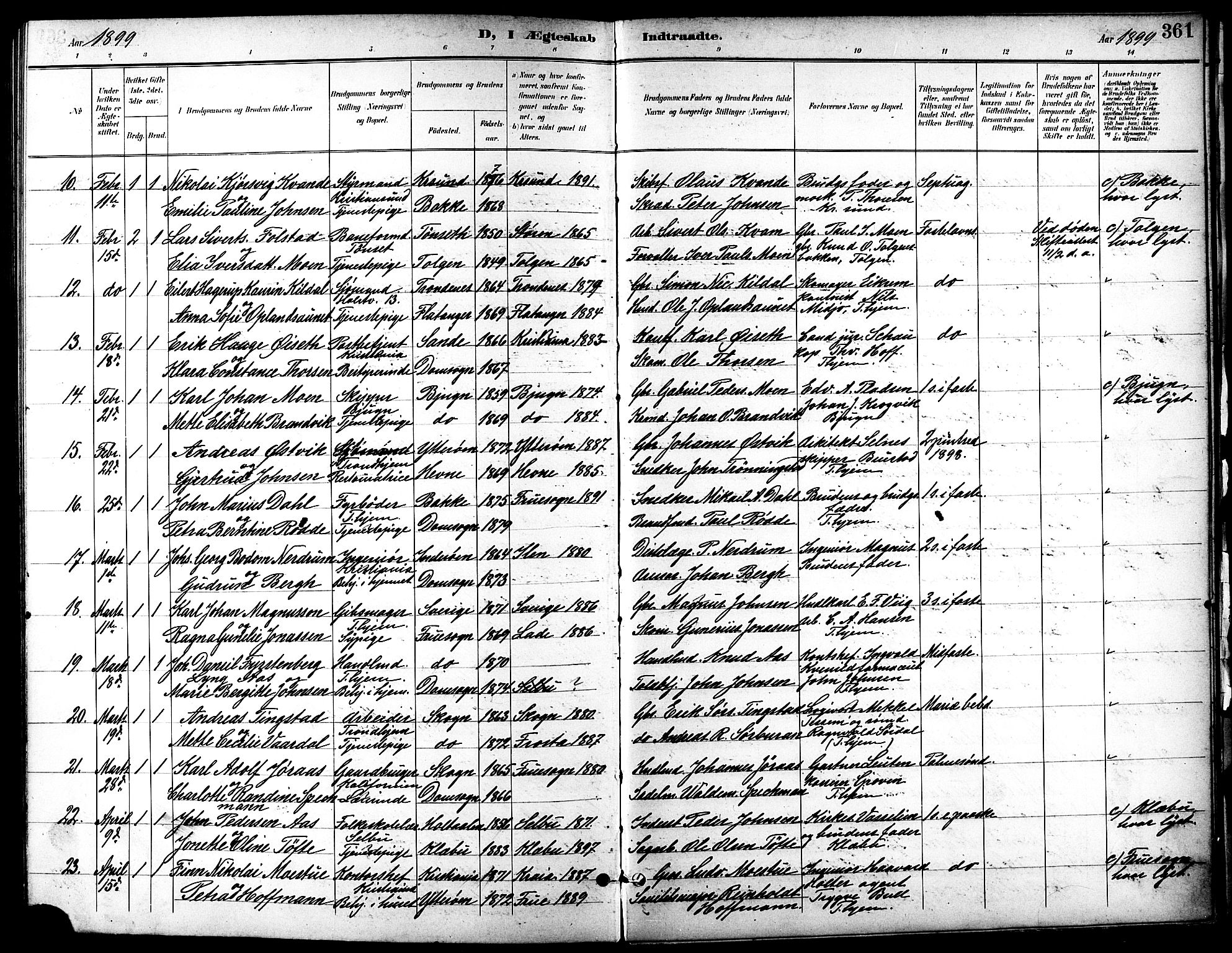 Ministerialprotokoller, klokkerbøker og fødselsregistre - Sør-Trøndelag, SAT/A-1456/601/L0094: Parish register (copy) no. 601C12, 1898-1911, p. 361