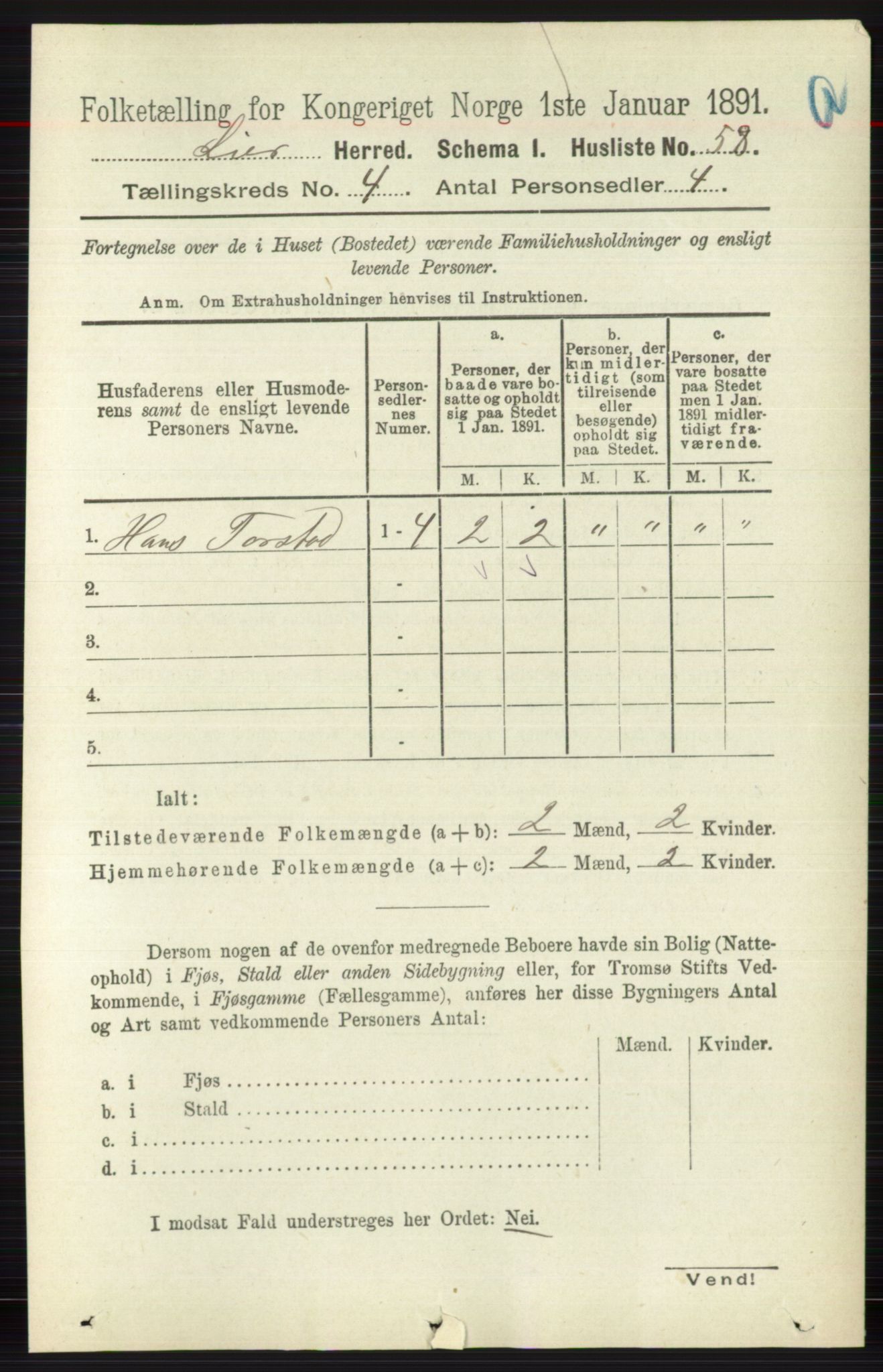 RA, 1891 census for 0626 Lier, 1891, p. 2864