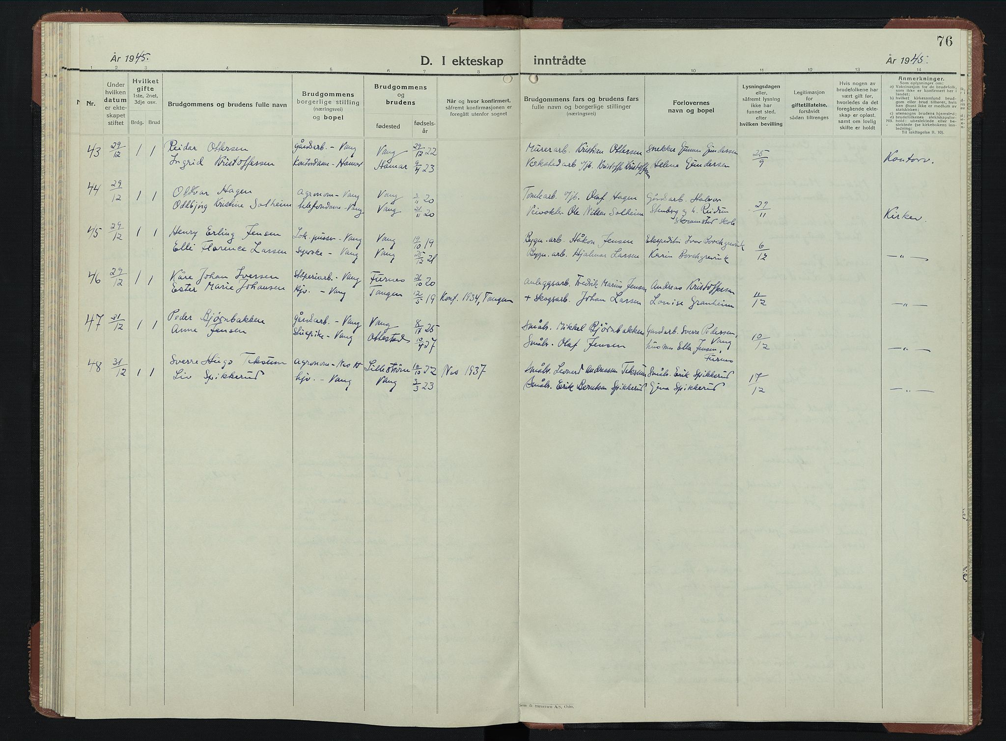 Vang prestekontor, Hedmark, AV/SAH-PREST-008/H/Ha/Hab/L0019: Parish register (copy) no. 19, 1940-1953, p. 76