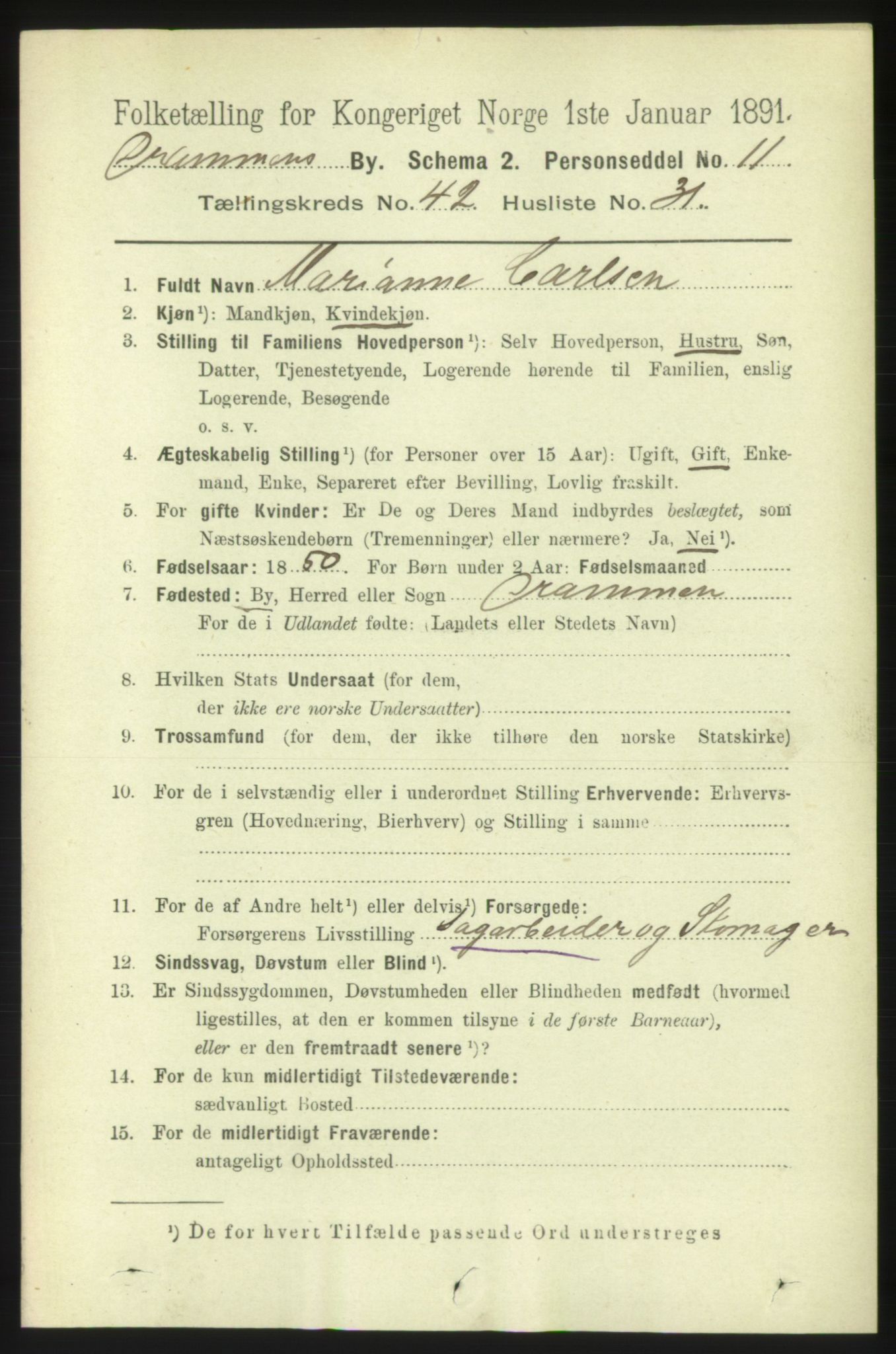 RA, 1891 census for 0602 Drammen, 1891, p. 24865